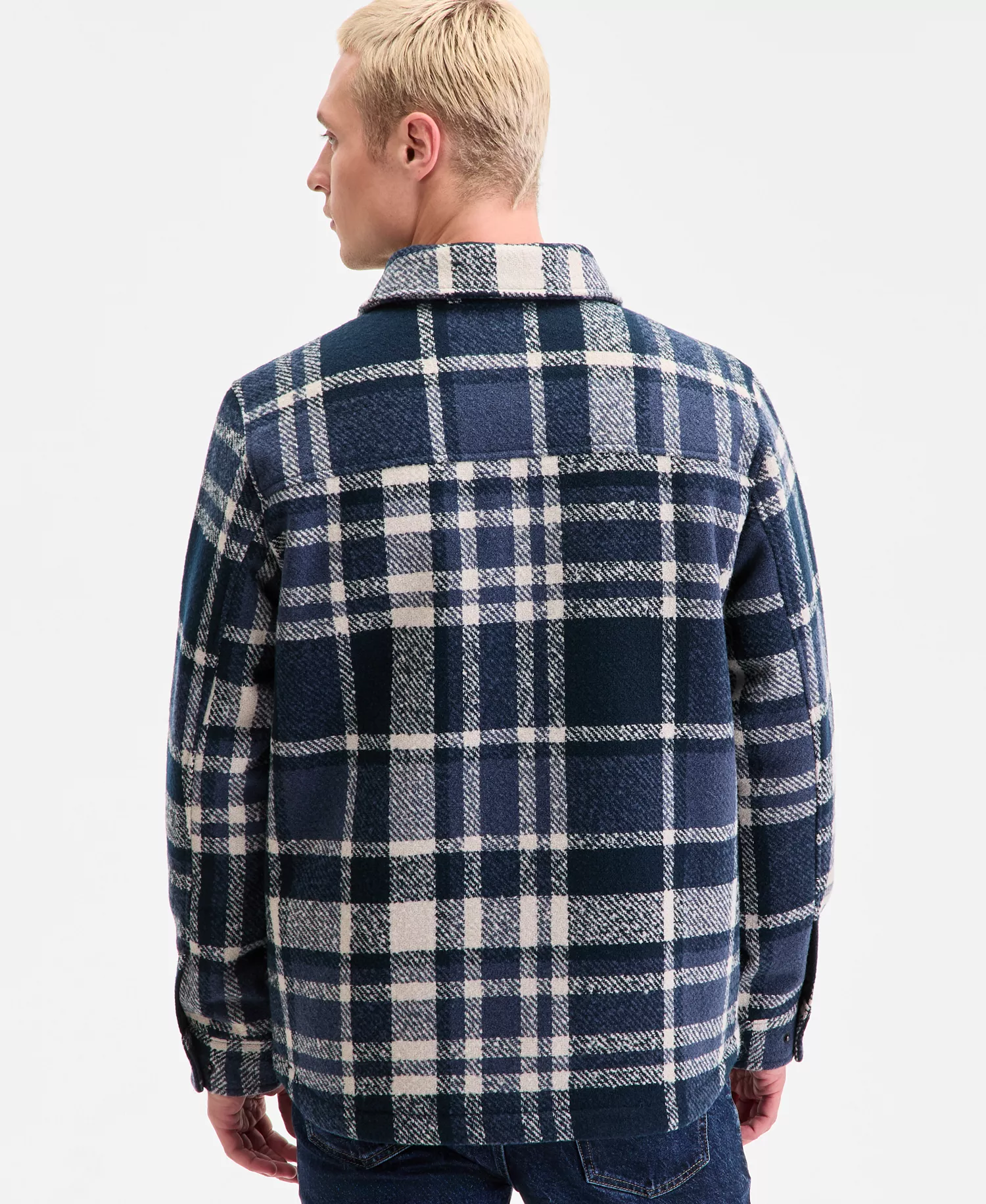 Men's Plaid Shirt Jacket - Blue Plaid - L