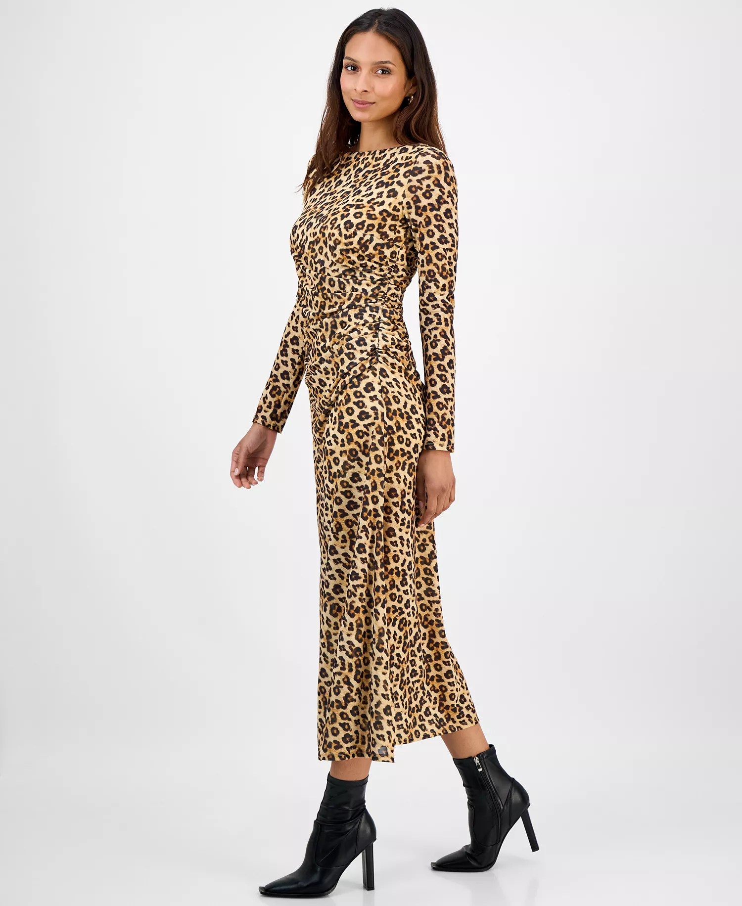 Women's Leopard-Print Mesh Low-Back Midi Dress, Macy's Exclusive - Leopard - XXS