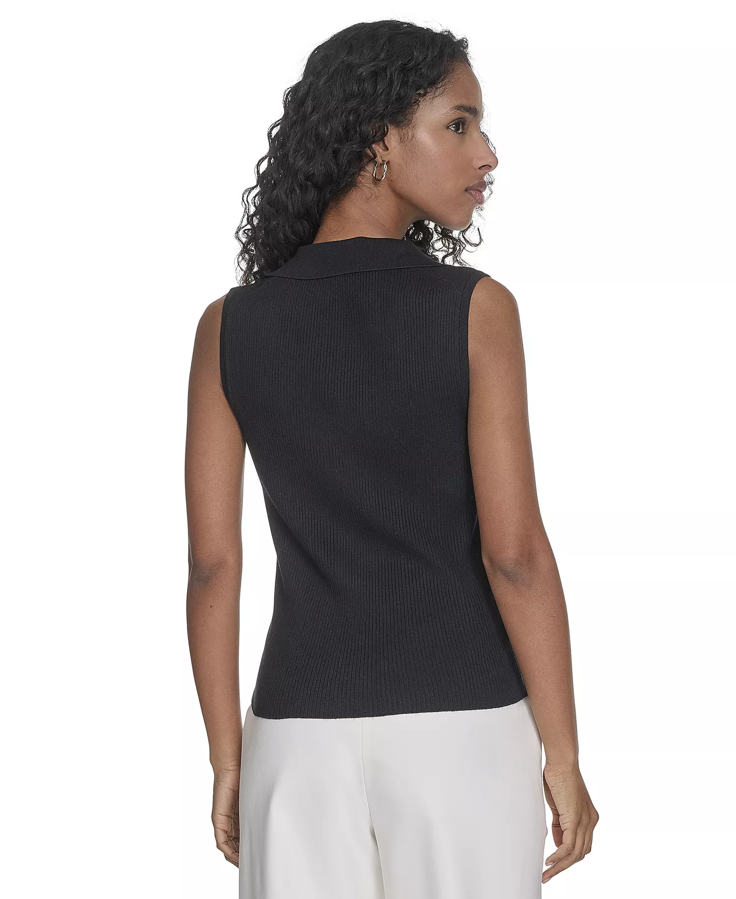 Women's Johnny-Collar Sleeveless Sweater - Navy - L