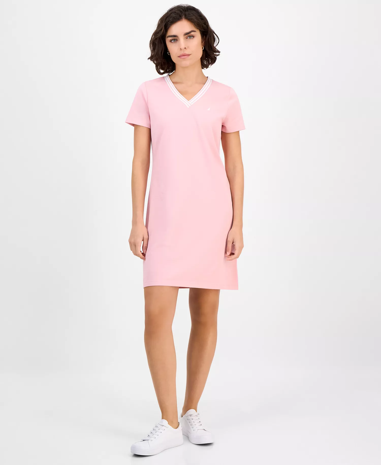 Nautica Women's V-Neck T-Shirt Dress - Bridal Rose - L