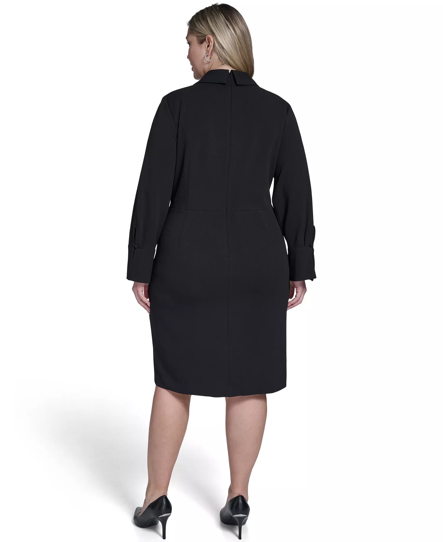 Plus Size Twist Design Shirt Dress - Black - 14W