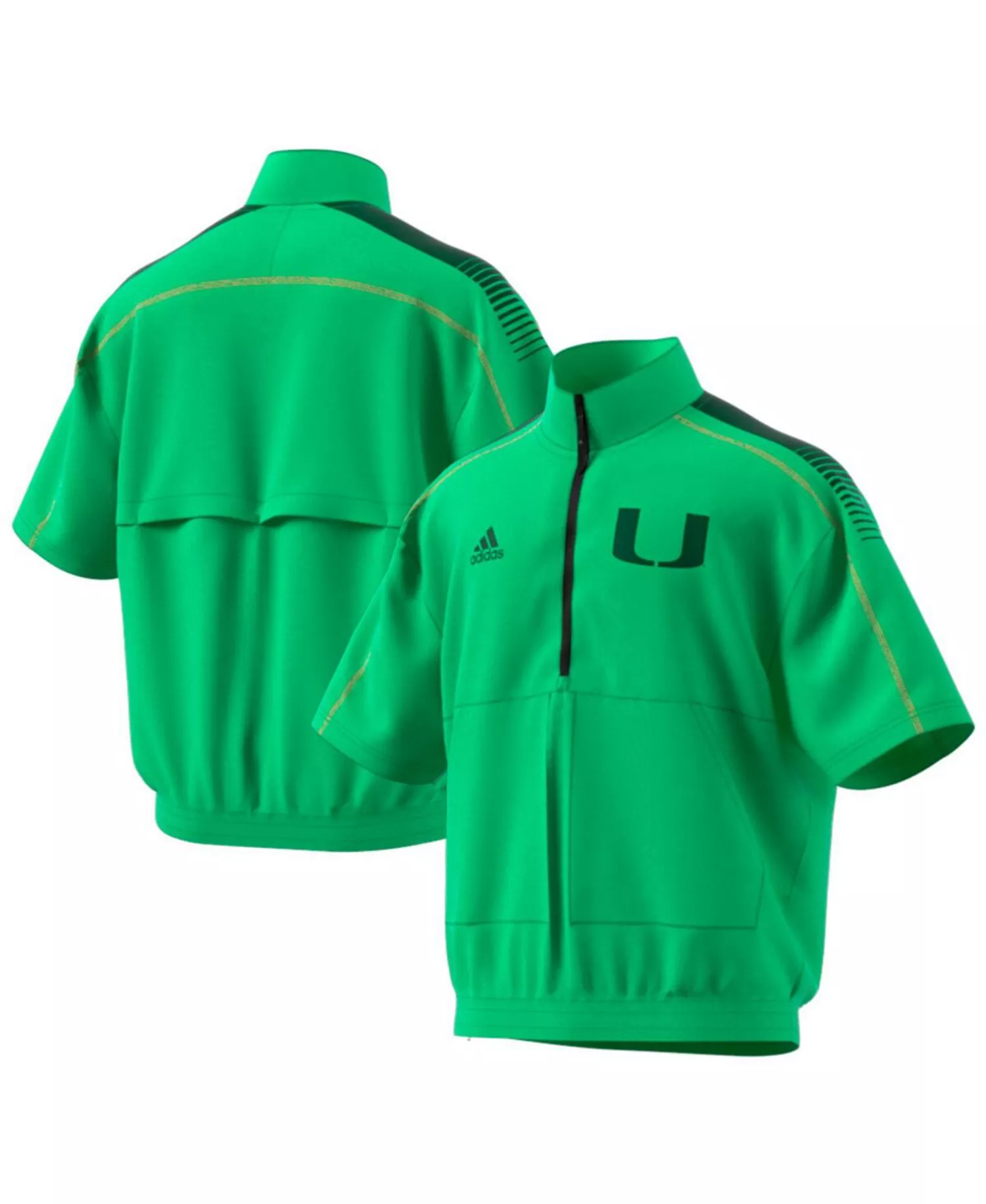 Men's Green Miami Hurricanes Miami Nights Strategy Half-Zip Short Sleeve Jacket - Green - 2XL