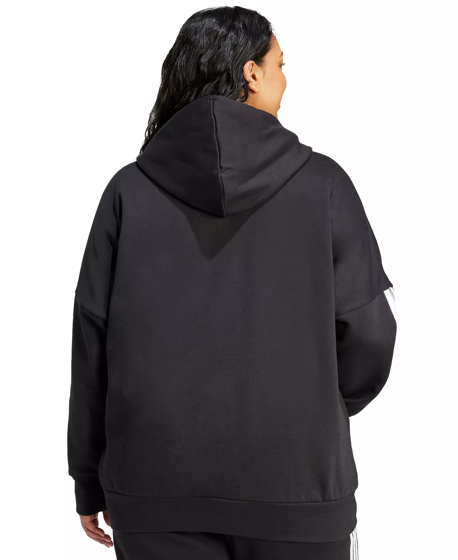 Plus Size Essentials 3-Stripes Full-Zip Fleece Hoodie - Black - 1X