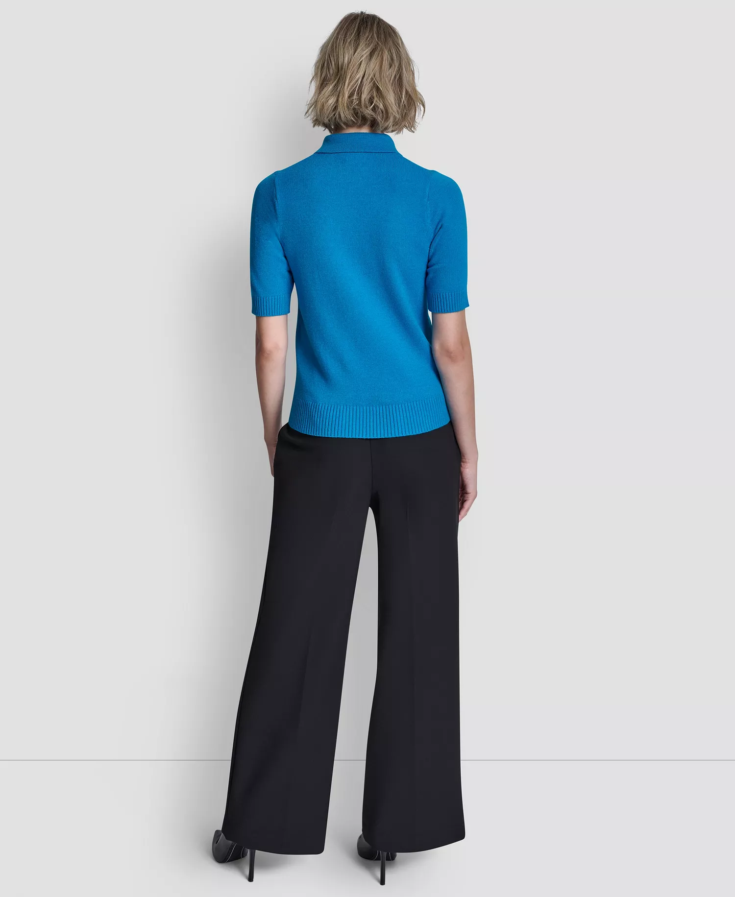 Women's Short-Sleeve Collared Sweater - Ocean Blue - L