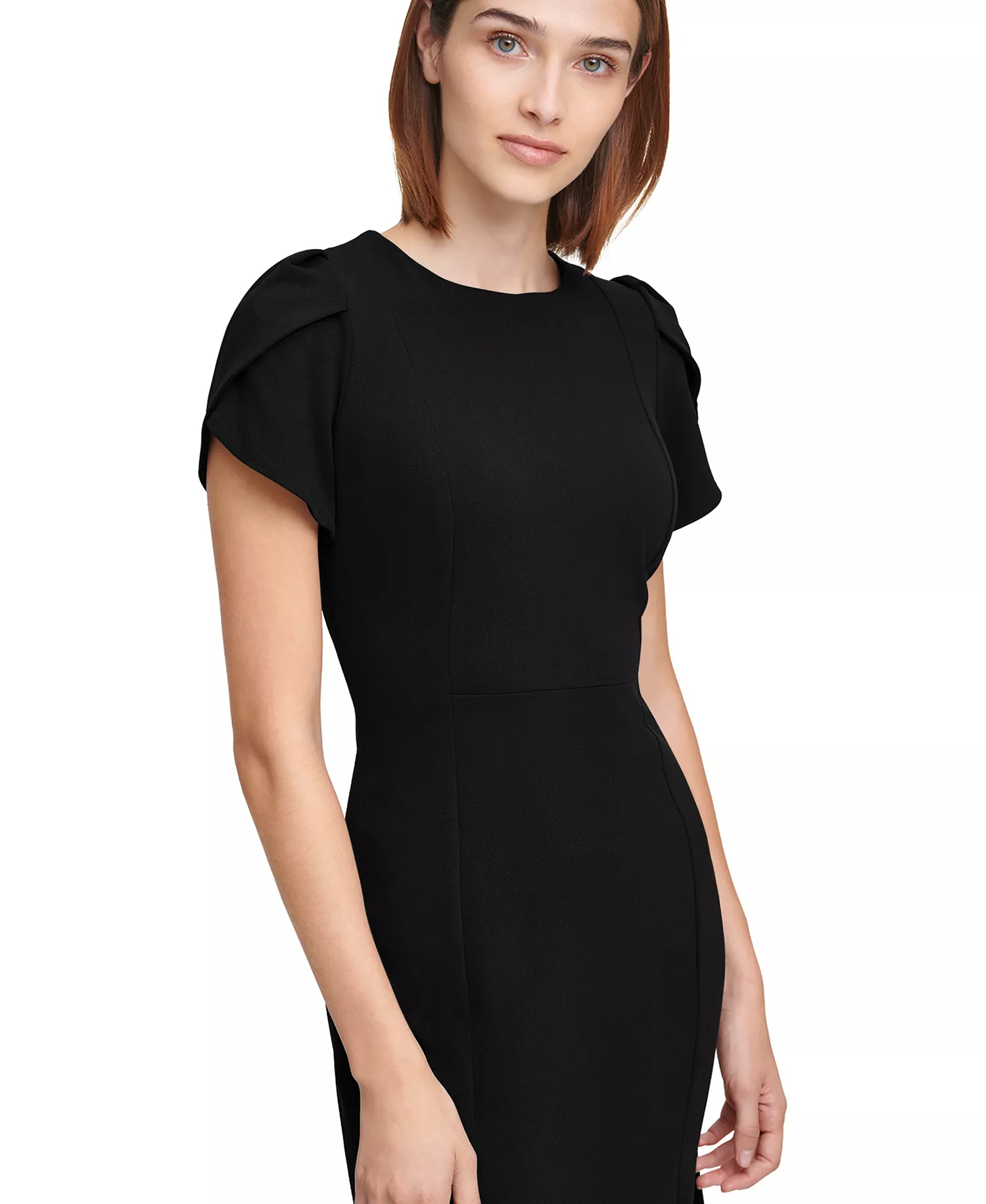 Women's Crew Neck Short-Sleeve Midi Dress - Black - 10
