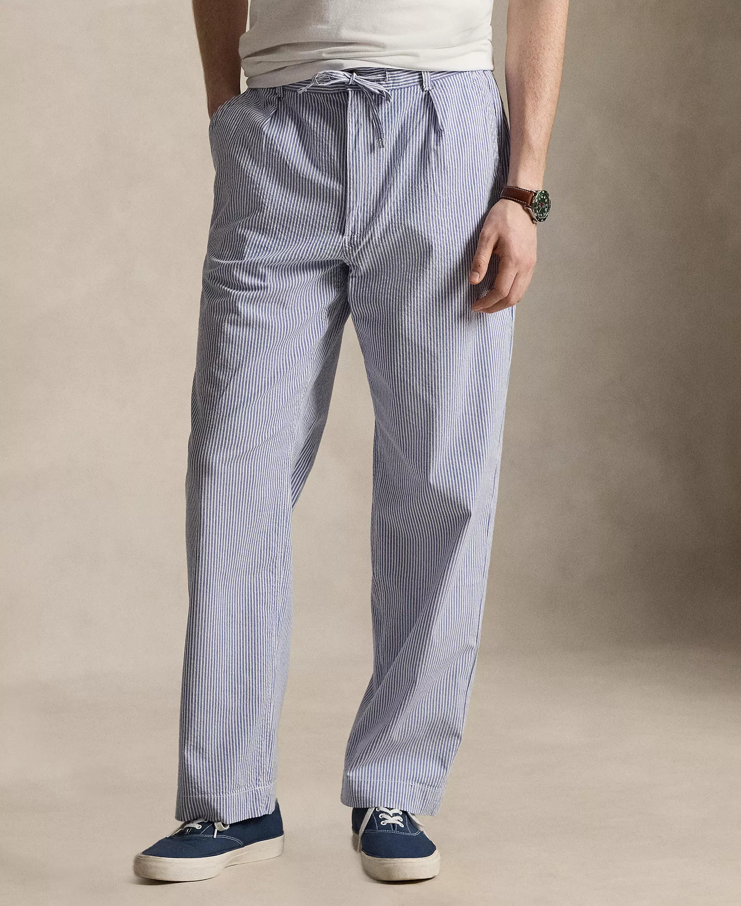 Men's Seersucker Striped Pants - Blue/White - 2XL
