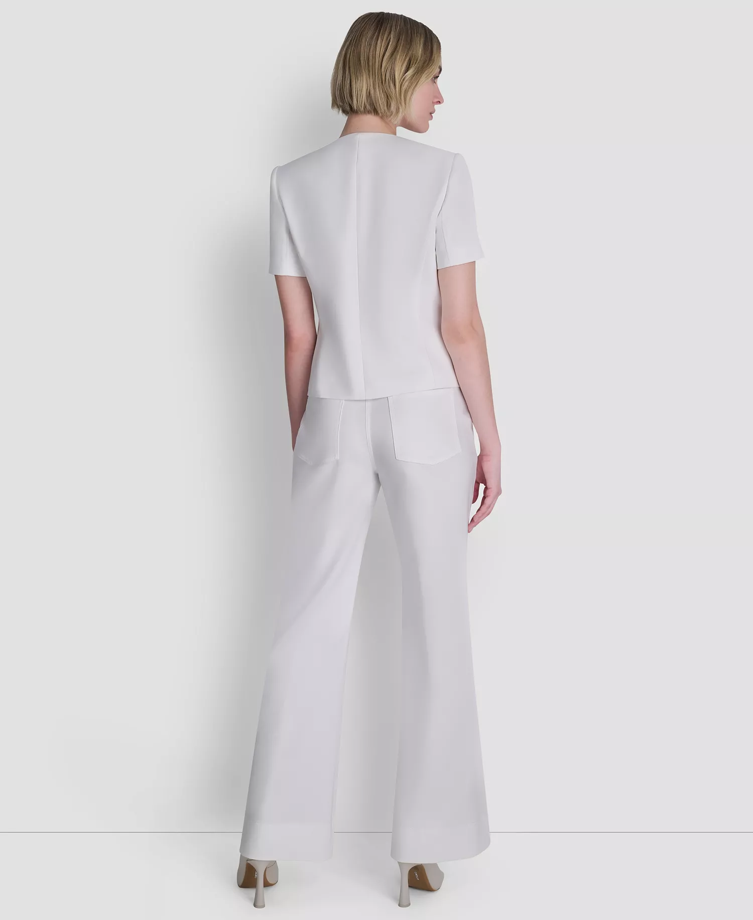 DKNY Women's Crew Neck Short-Sleeve Top and Straight Leg Pintuck Pants - Ivory - 10