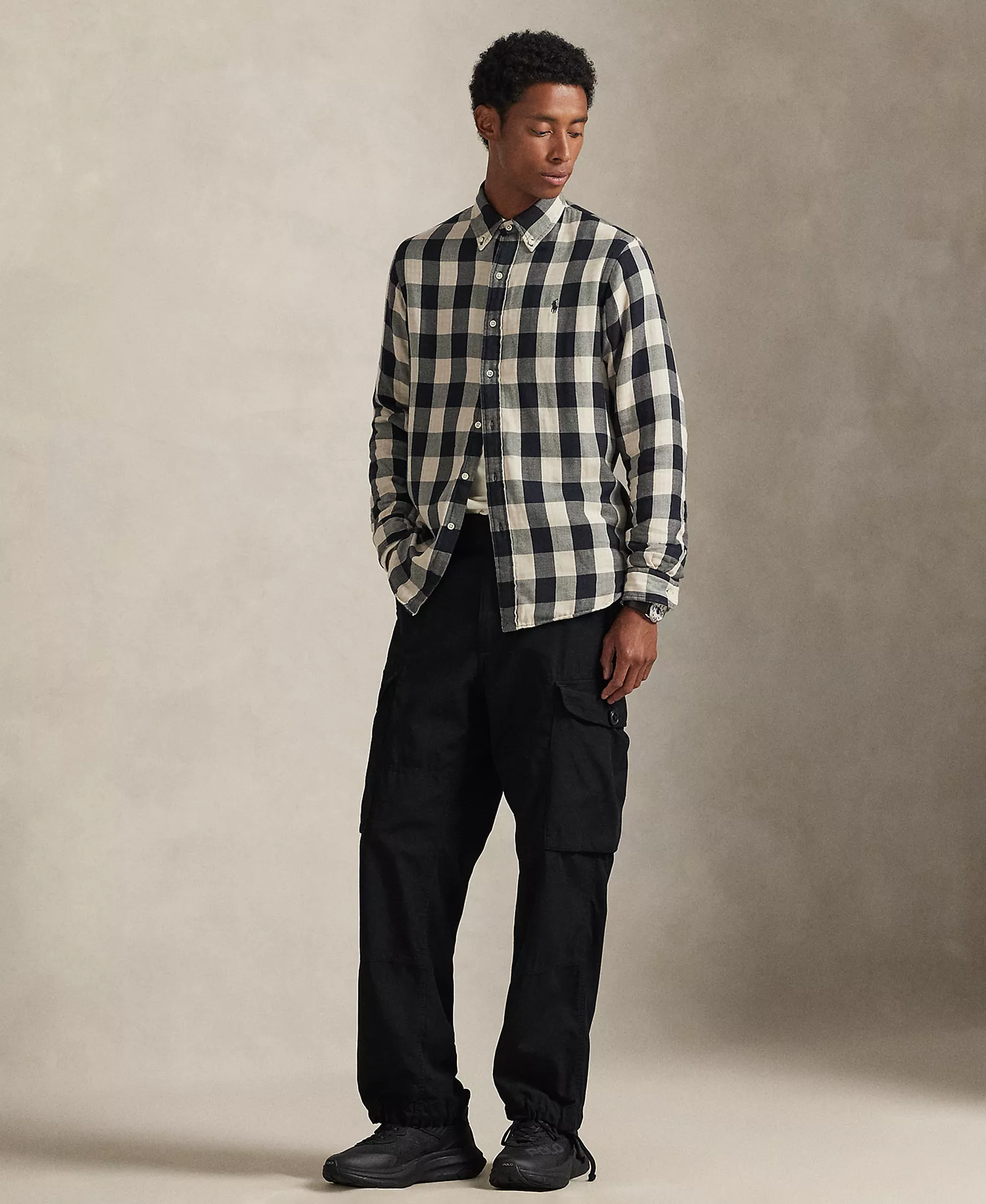 Men's Long-Sleeve Classic Fit Shirt - White/Black - M