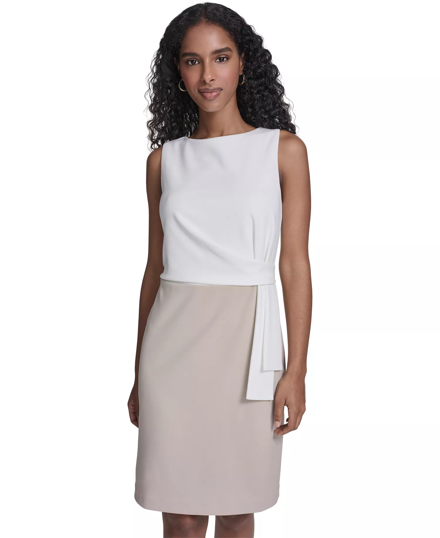 Women's Sleeveless Color Block Sheath Dress - Ivory/kakhi - 10