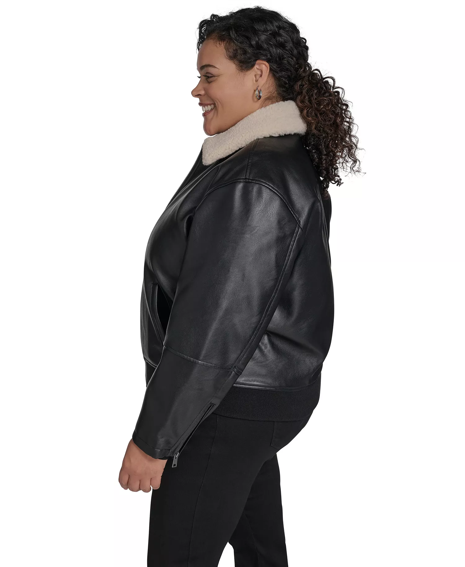 Plus Size Long Sleeves Bomber Jacket - Black - 1X