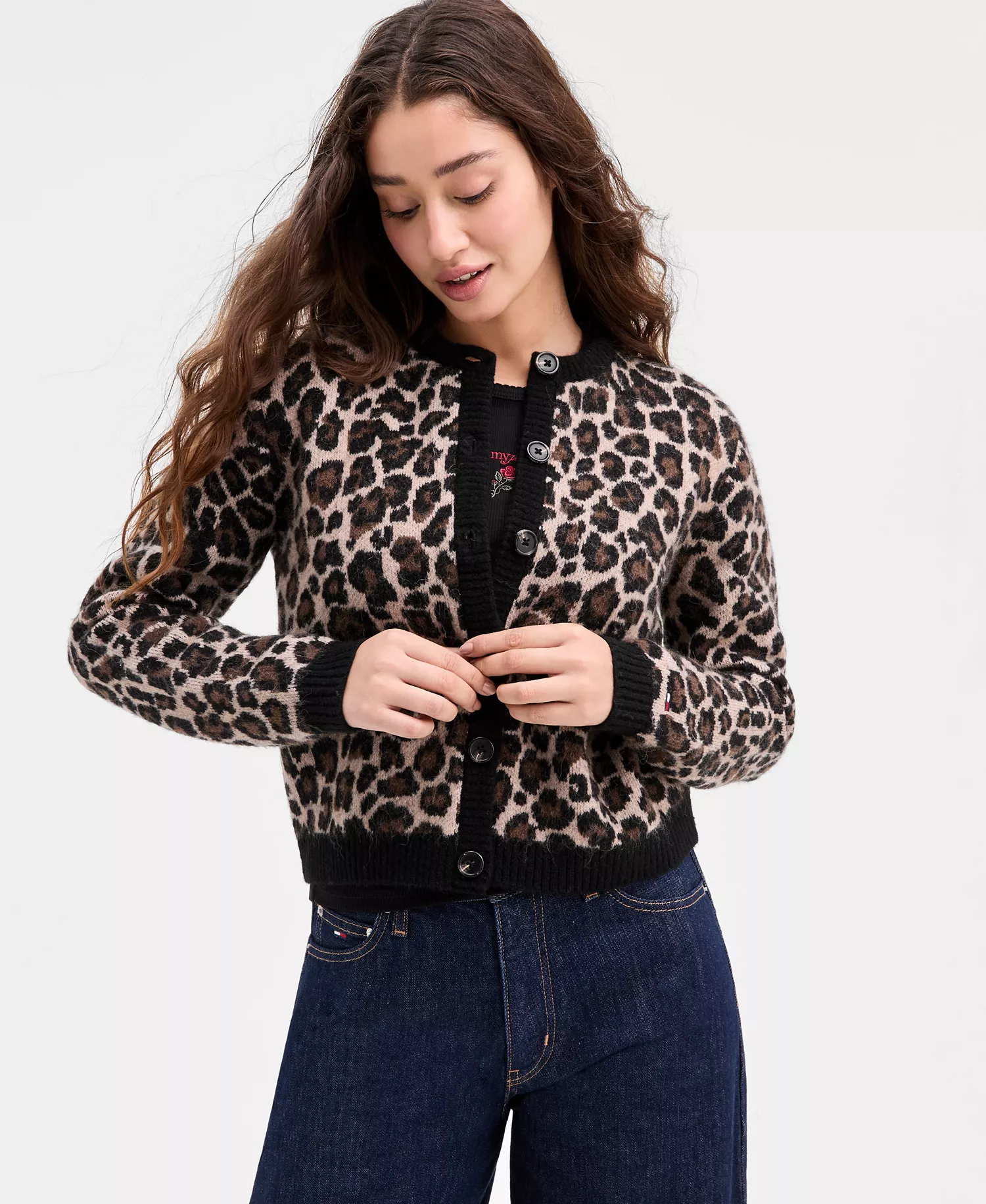 Women's Leopard-Print Button-Front Cardigan - Leopard Aop - XS