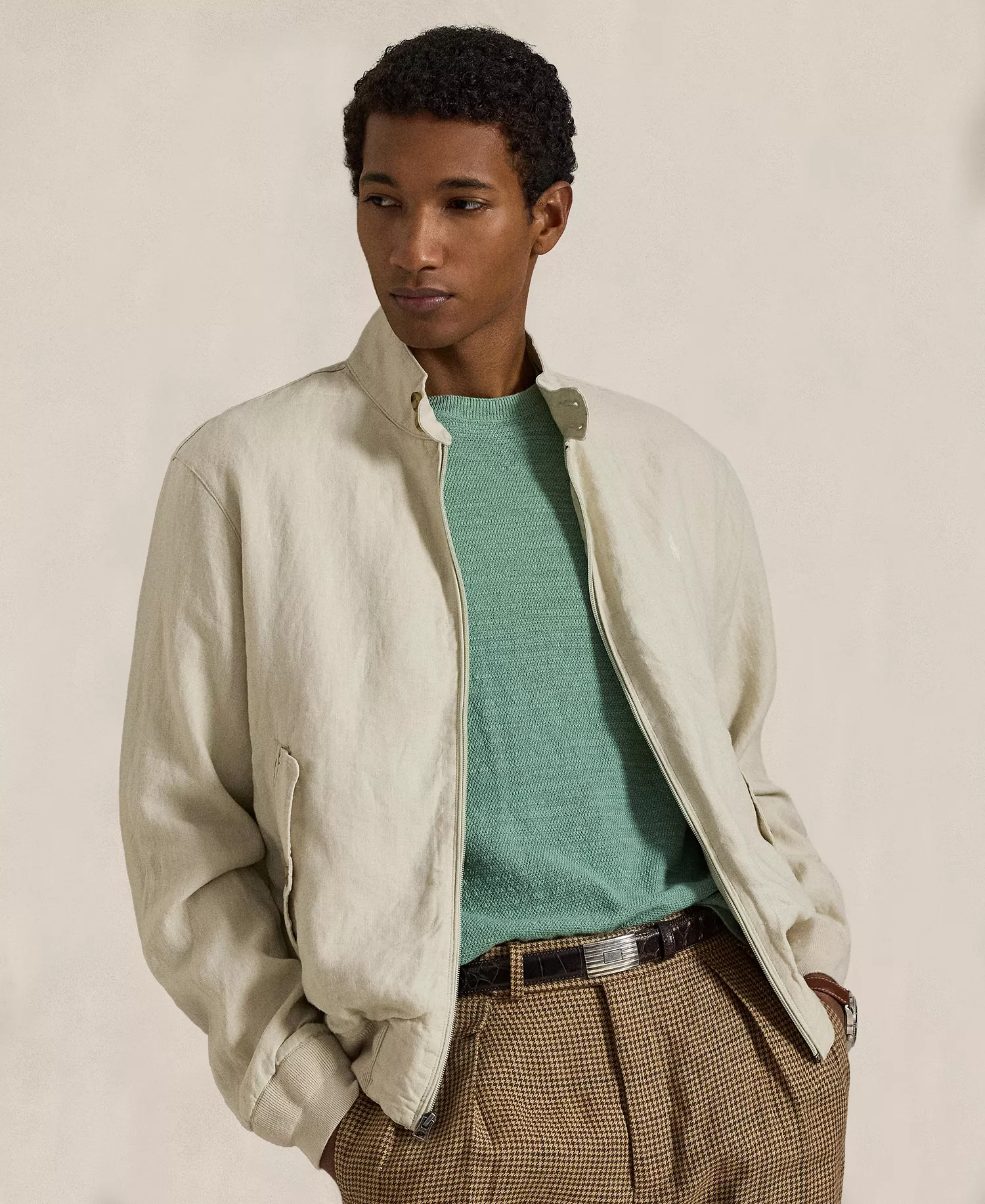 Men's Mock Neck Full-Zip Jacket - Basic Sand - 2XL