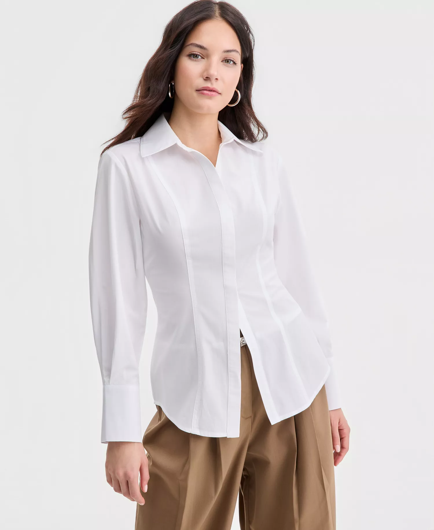 Women's Sculpted Button-Up Shirt, Macy's Exclusive - Bright White - L