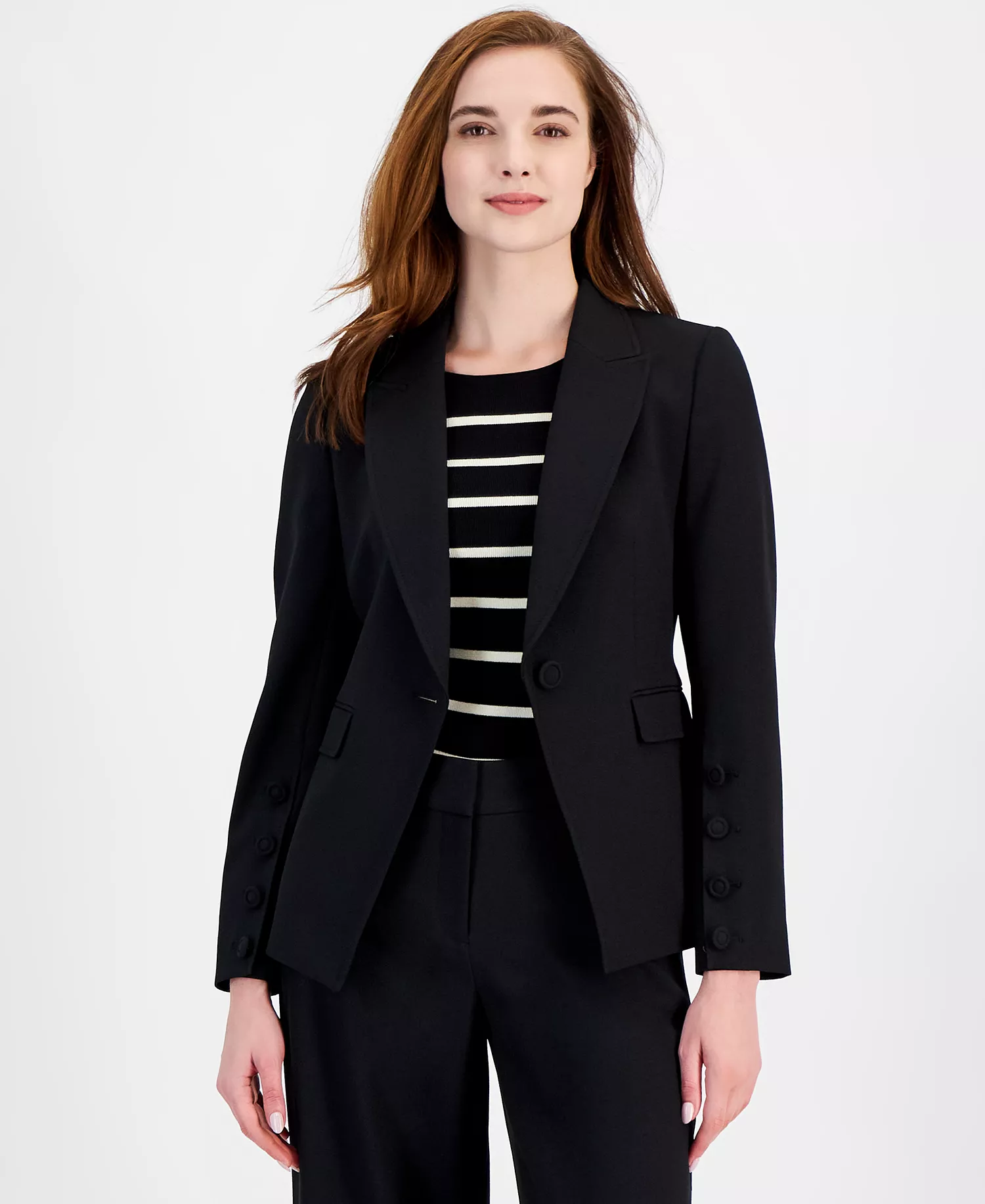 Women's Single-Button Peak-Lapel Blazer - Black - 4