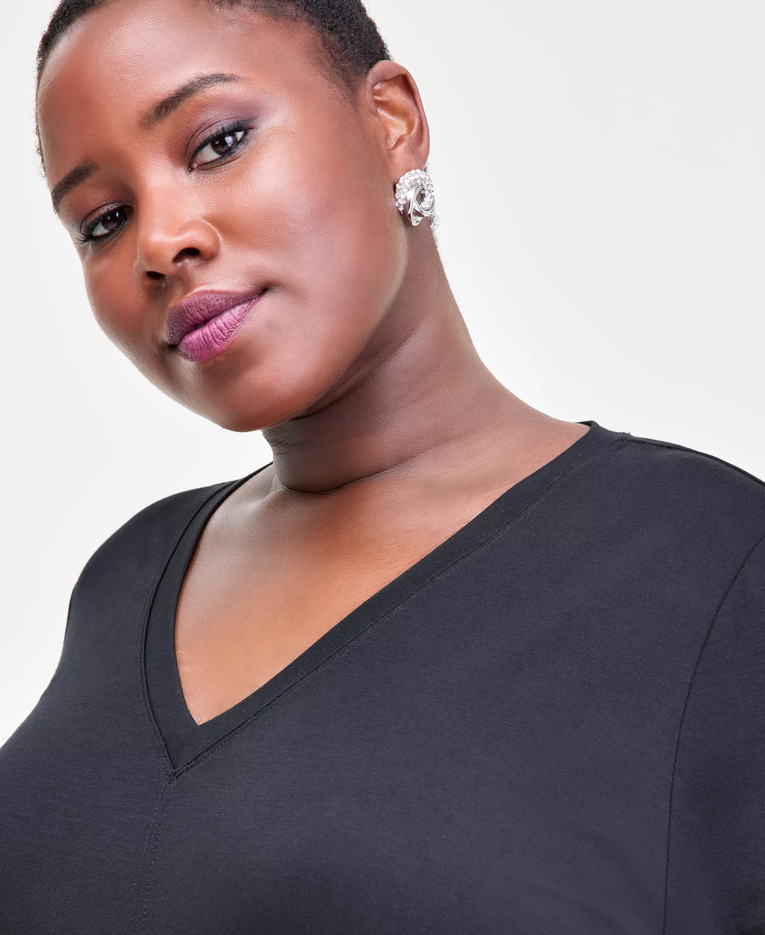 Plus Size V-Neck Long-Sleeve Layering Top, Macy's Exclusive - Deep Black - 0X