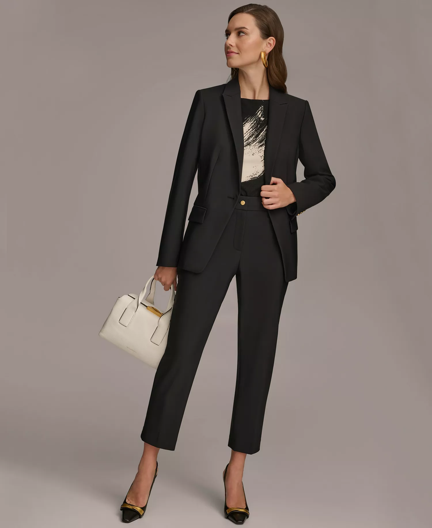 Women's One Button Blazer & Slim Leg Ankle Pant - Black - 0