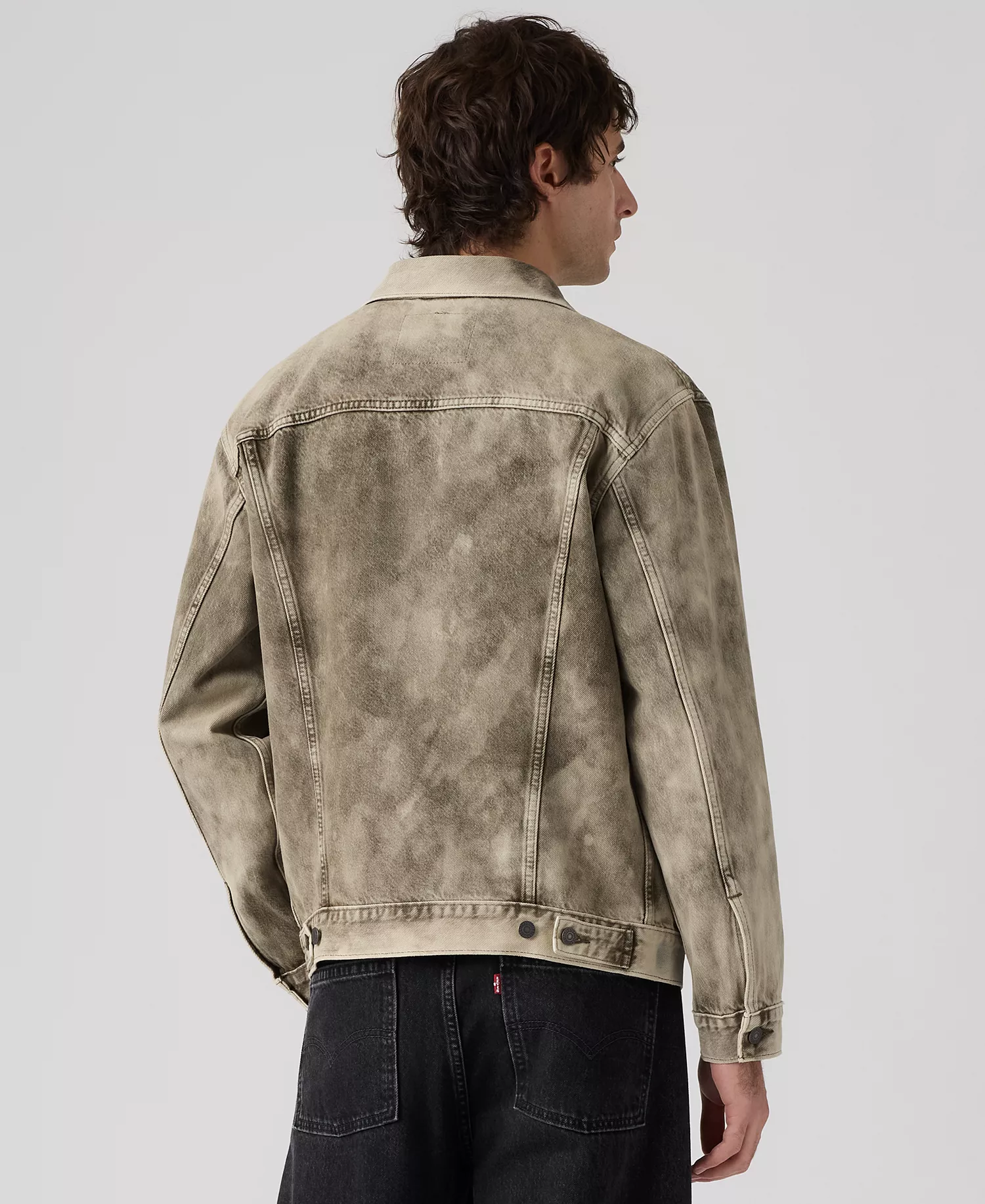 Premium Men's Relaxed-Fit Trucker Jacket - Beige/Olive camo - 2XL