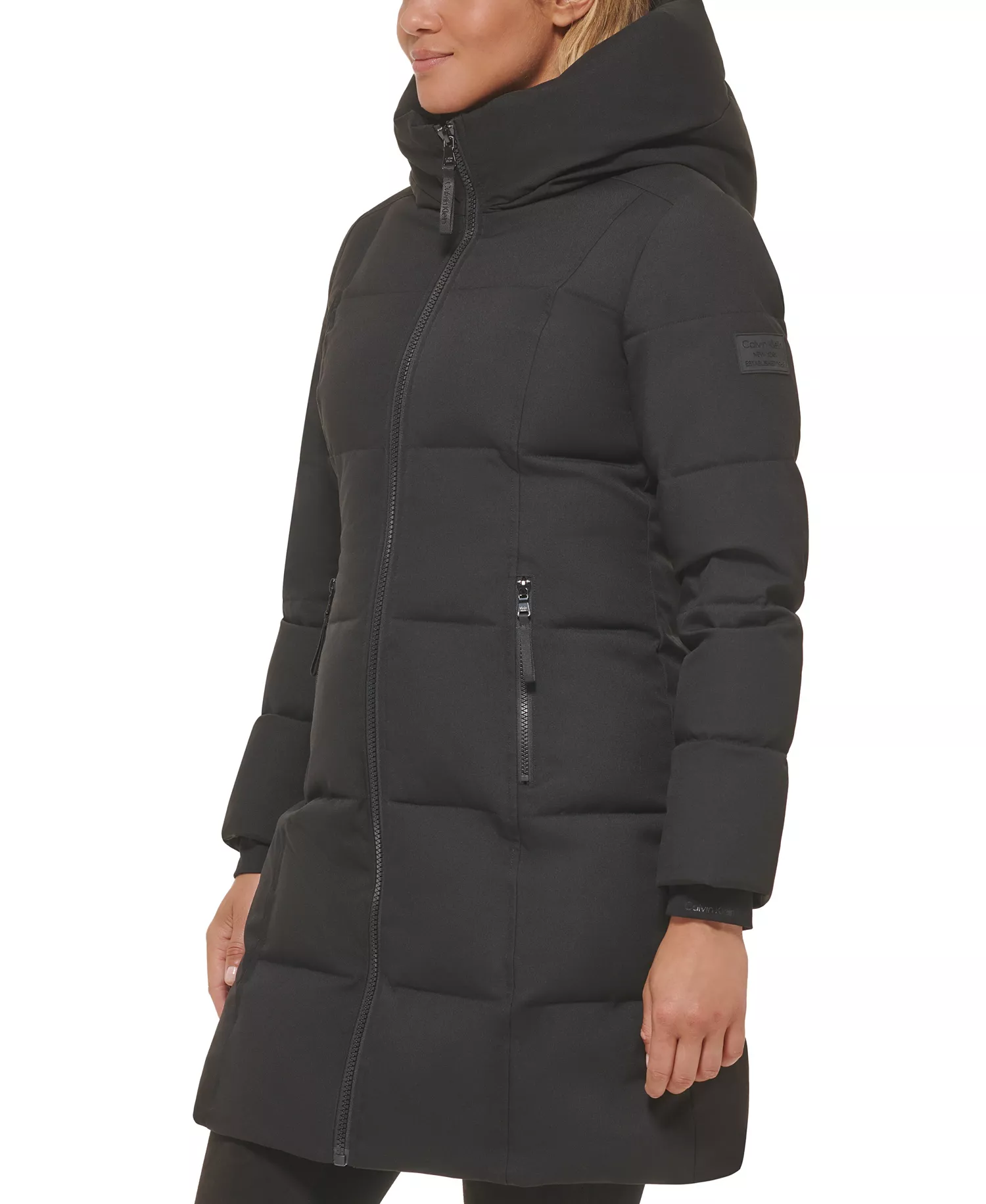 Women's Stand Collar Hooded Puffer Coat - Black - L