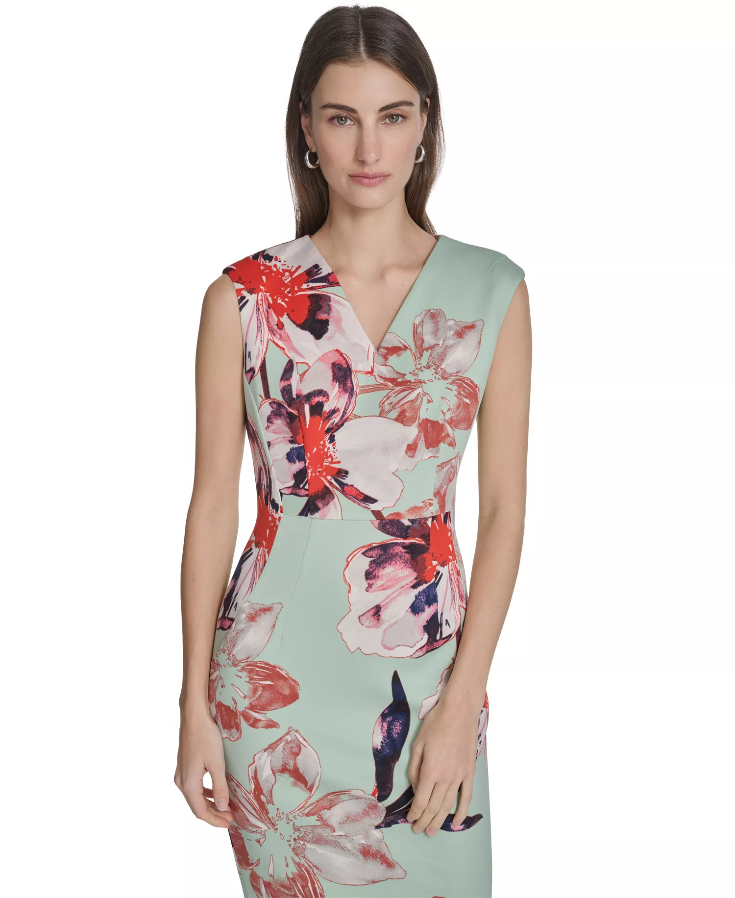 Women's Sleeveless Printed Scuba Sheath Dress - Sage Multi - 10