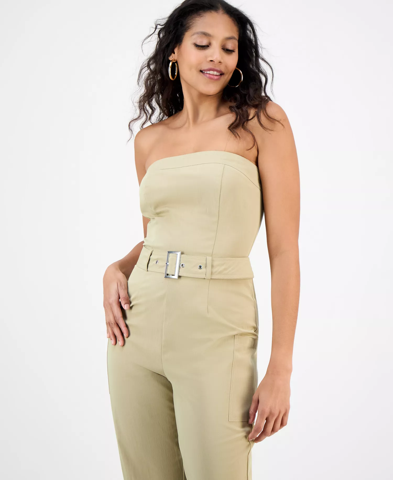 Women's Strapless Belted Utility Jumpsuit, Exclusively at Macy's  - Croissant - XXS