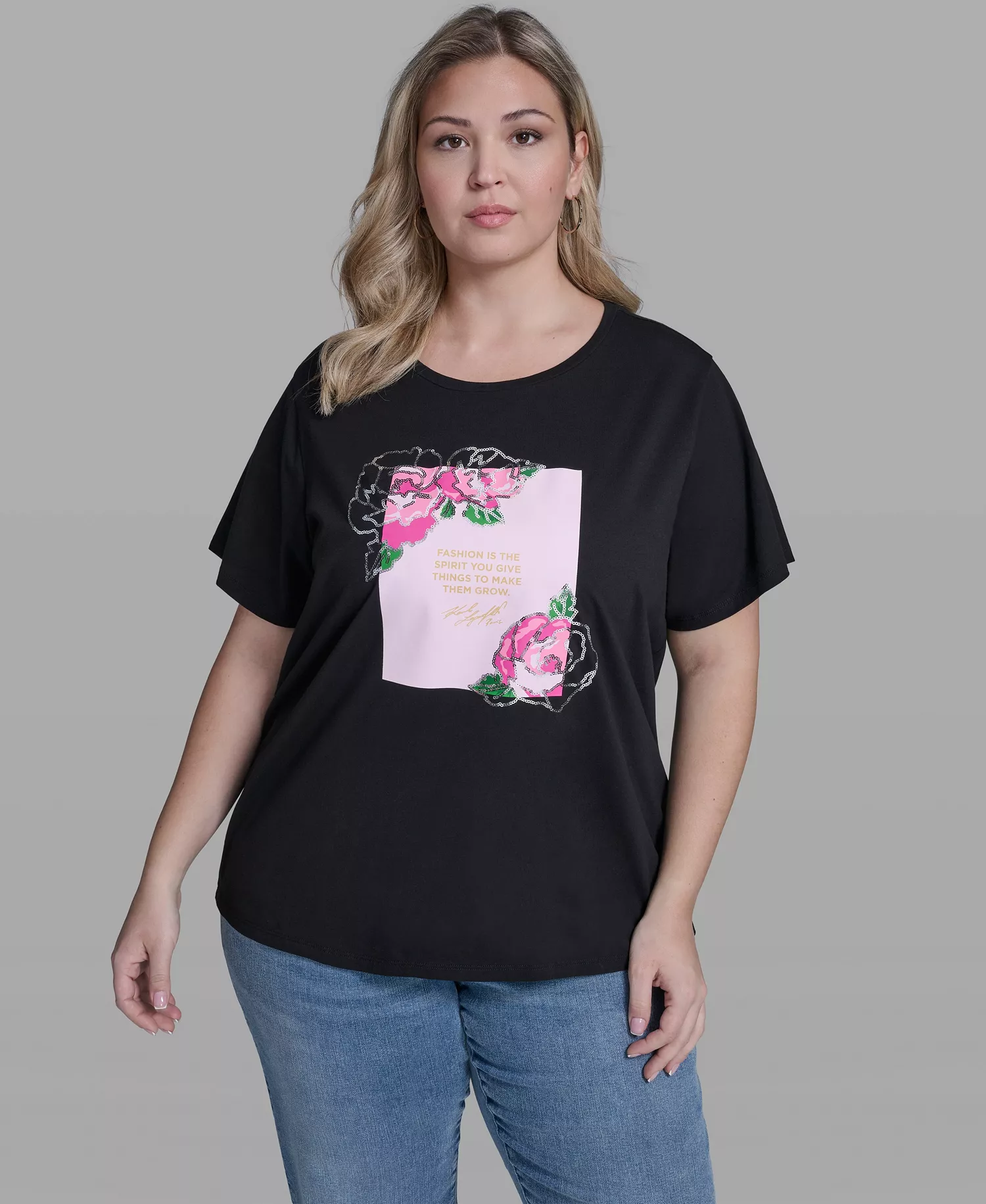 Plus Size Short-Sleeve Crew Neck Top - Black - 0X