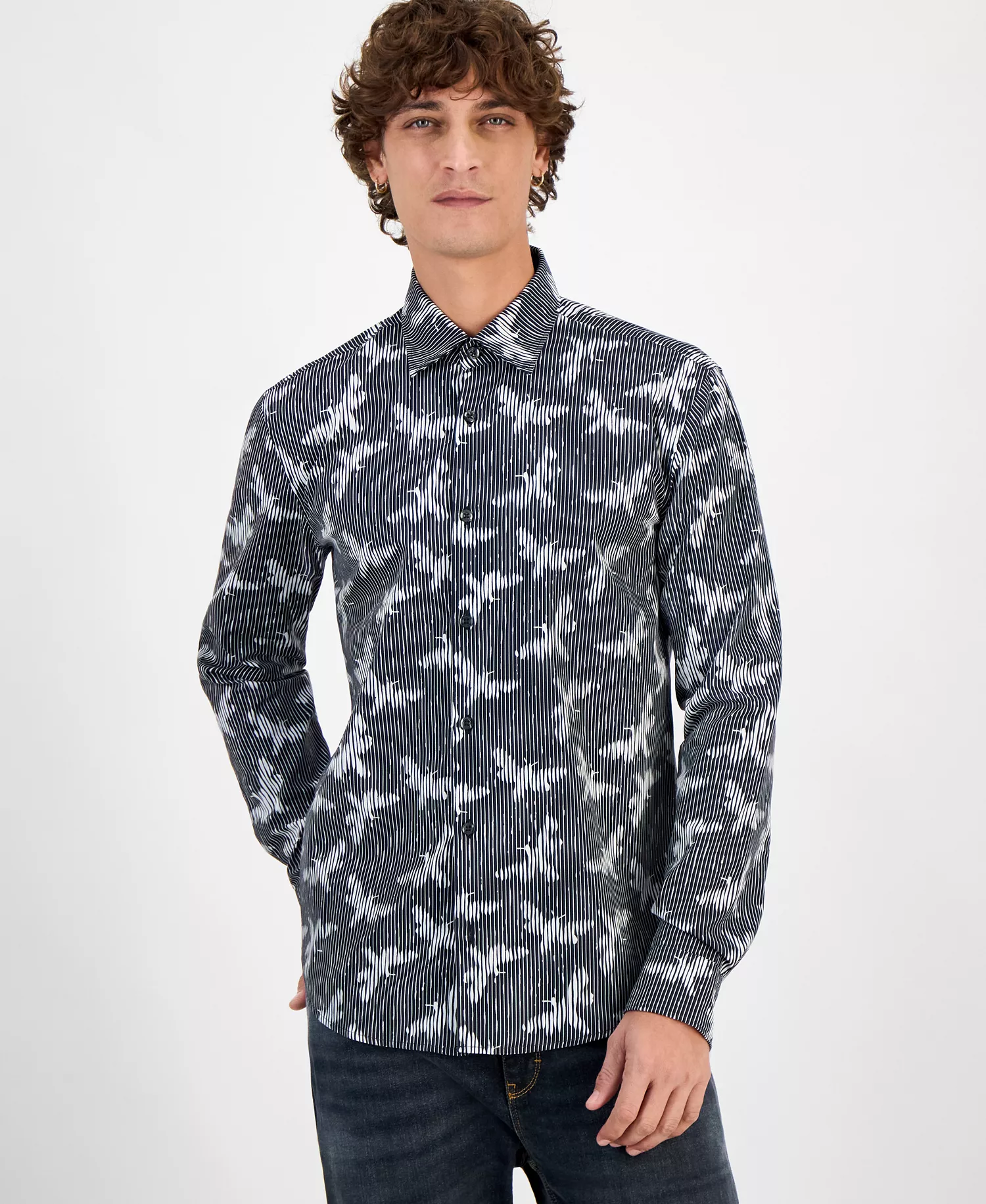Men's Ermo Butterfly Patterned Shirt - Black - L