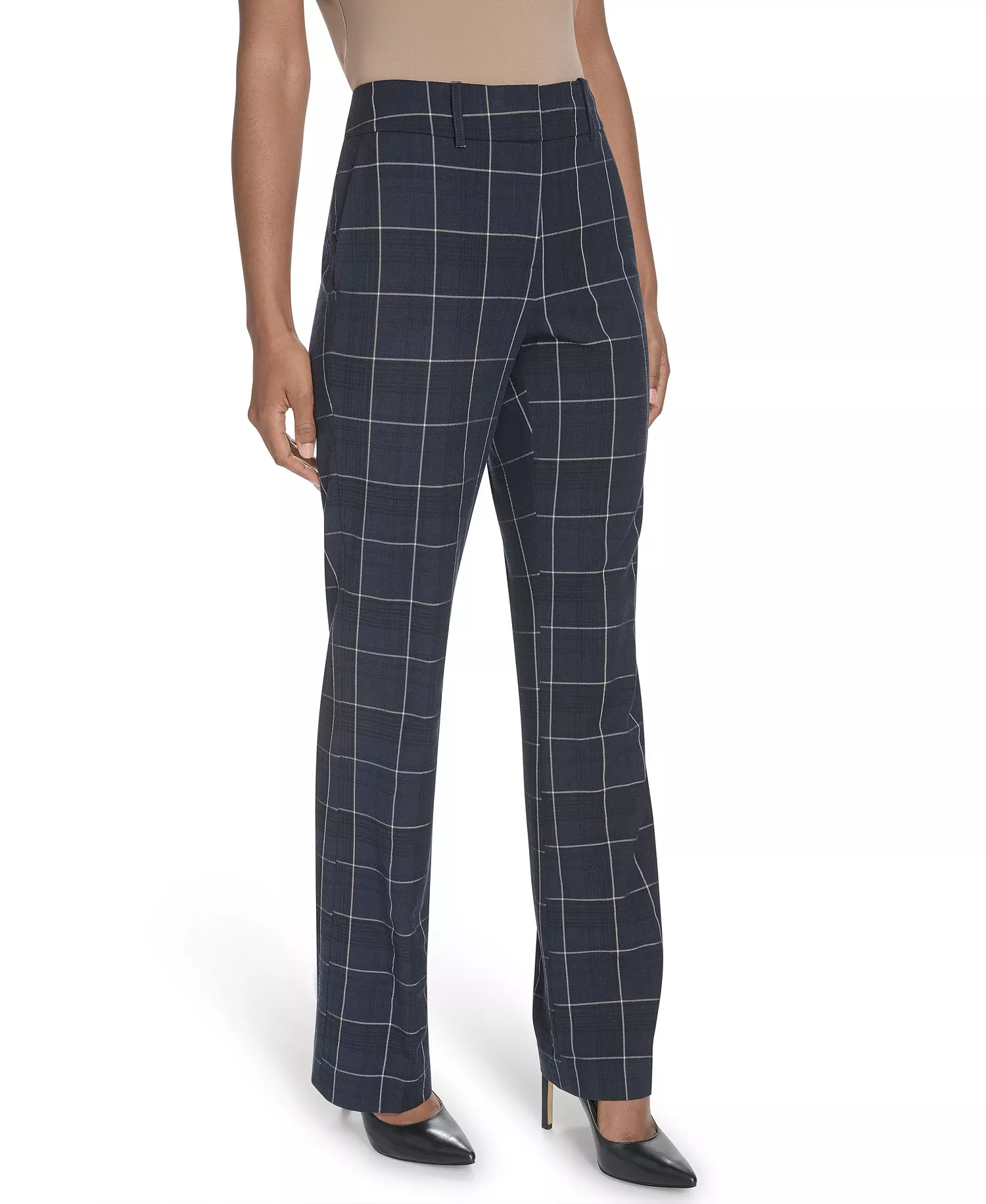 Women's Chloe Plaid Printed Bootcut Trousers - Midnight/Gray Multi - 0