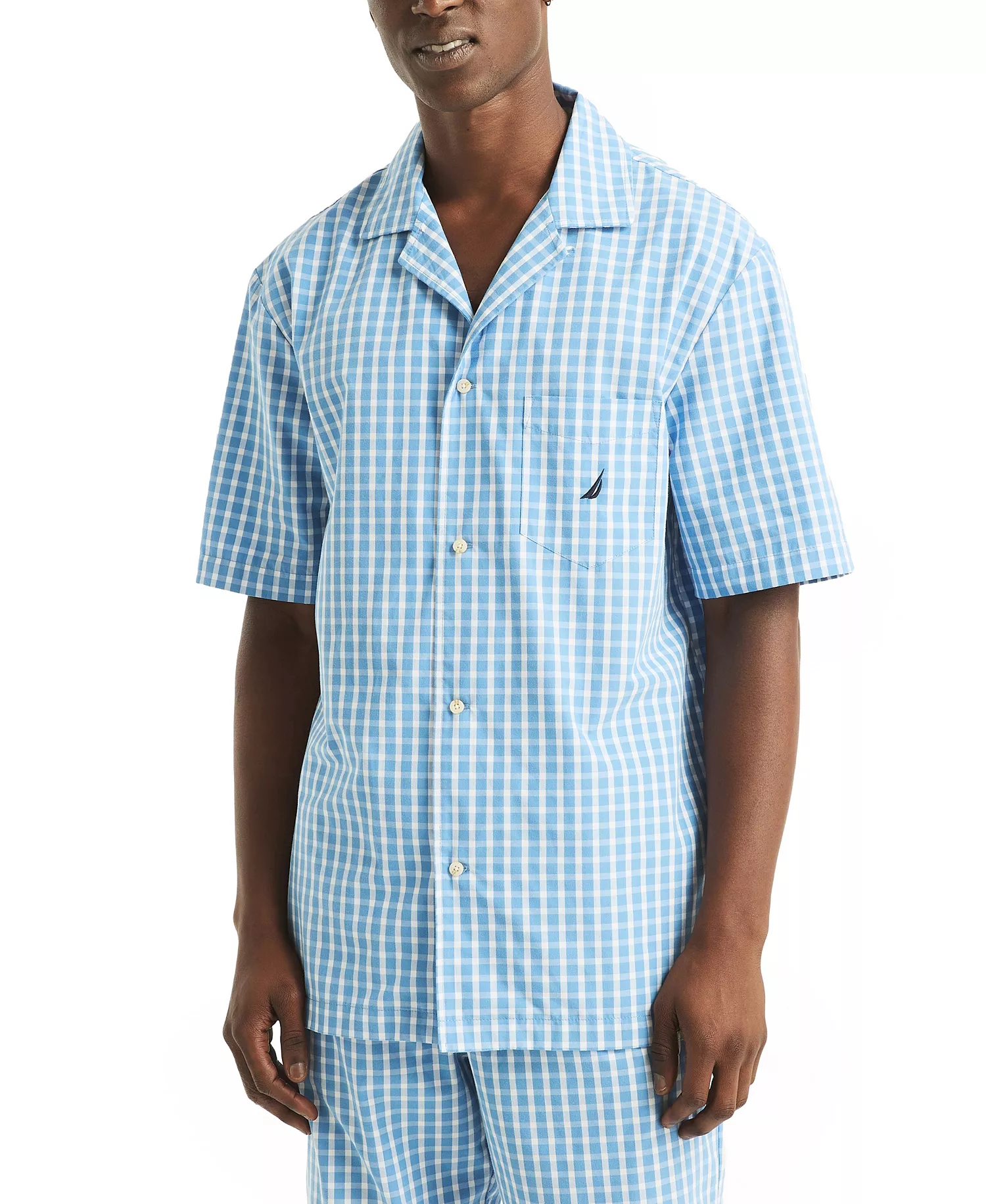 Men's Crafted Plaid Camp Sleep Pajama Shirt - Blue Yonder - L