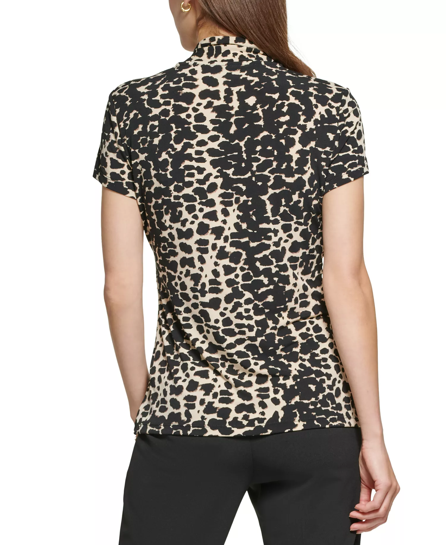 Petite Animal-Print Draped Surplice Blouse, Created for Macy's - Black/Tan - PL