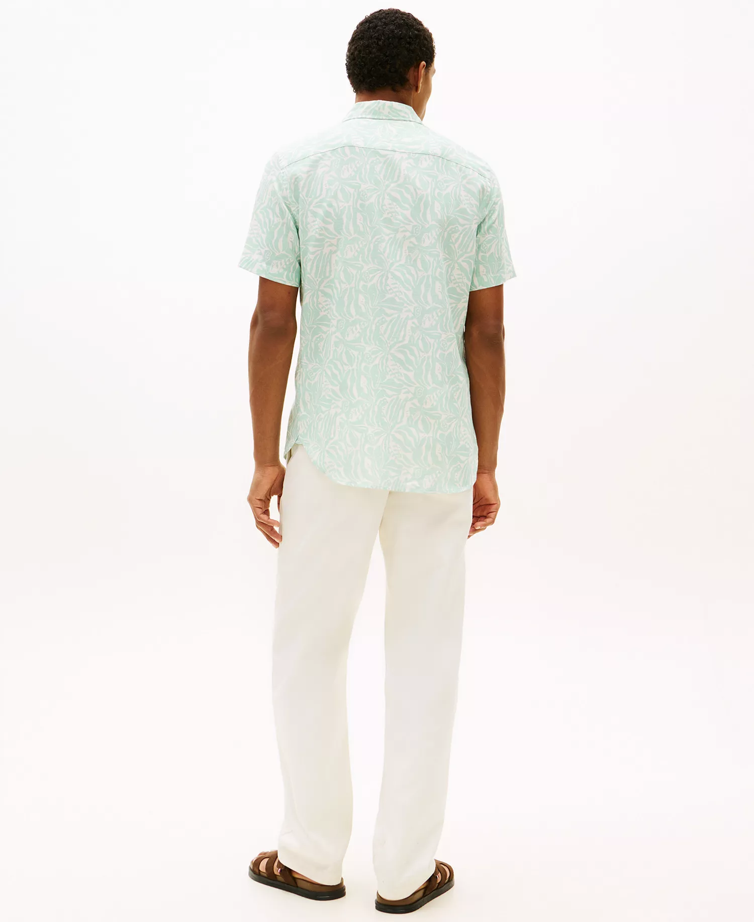Men's Short-Sleeve Linen-Blend Printed Shirt - Crushed Mint / Allover - L