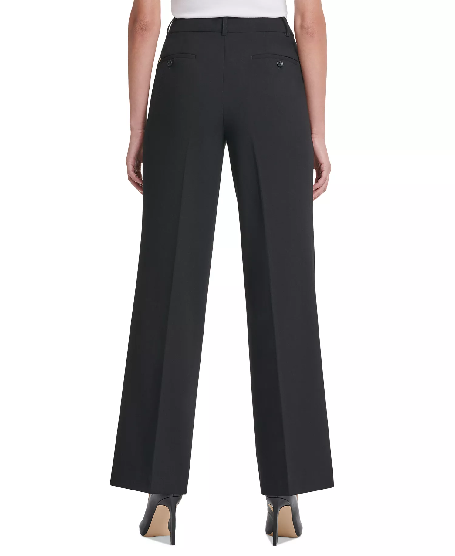 Petite Solid Fixed-Waist Slant-Pocket Wide-Leg Pants, Created for Macy's - Black - 10P