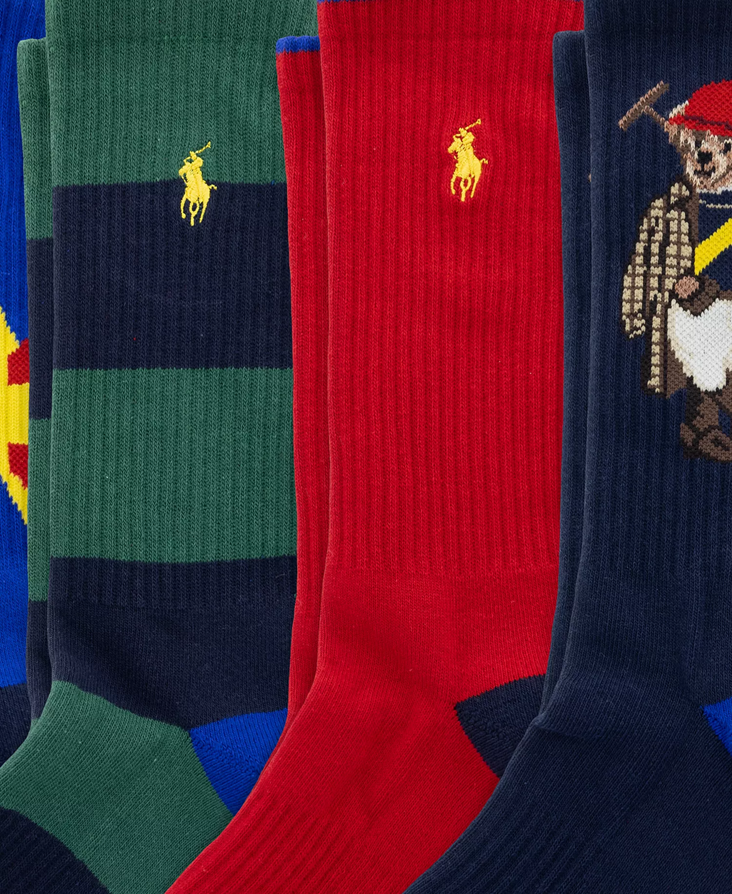Men's Color-Blocked Crew Socks, 6-Pack - Red Rugby/Navy/Royal/Navy/Red/Green Rugby - 10-13