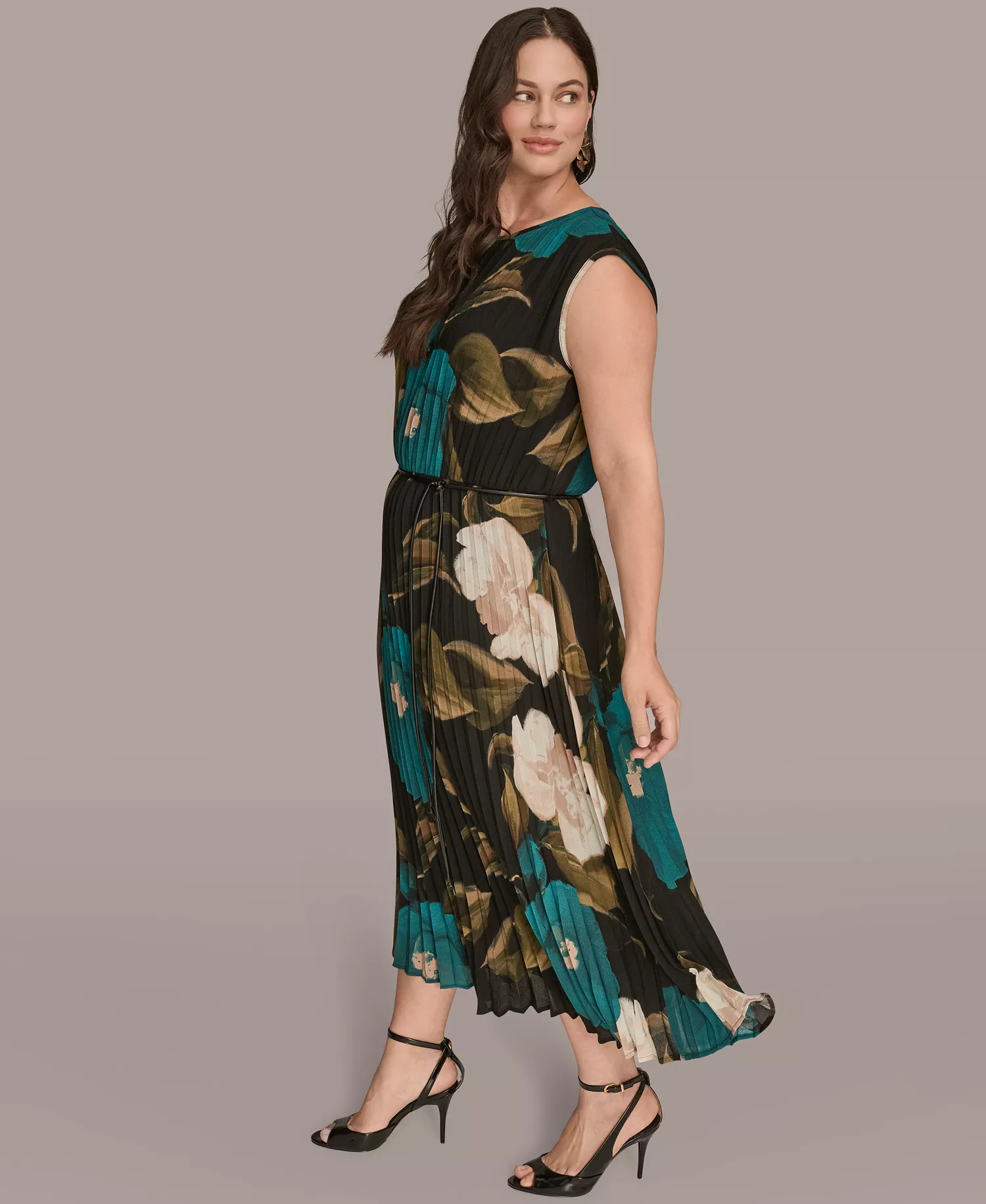 Plus Size Chiffon Midi Dress - Midnight Green Multi - 14W