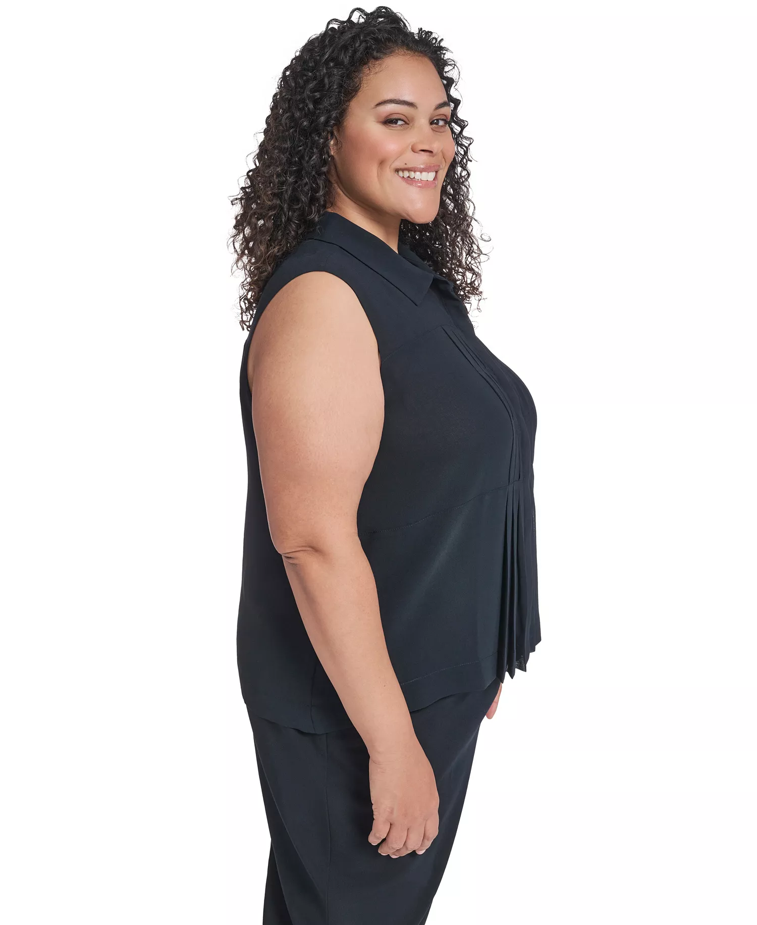 Plus Size Collared Neck Sleeveless Top - Navy - 1X