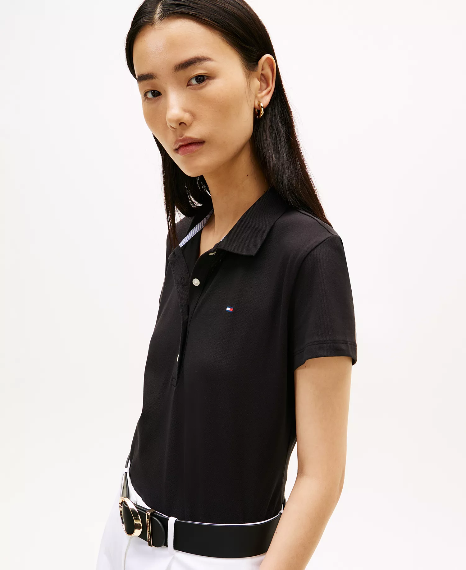Women's Classic Pique Short-Sleeve Polo T-Shirt - Black - L