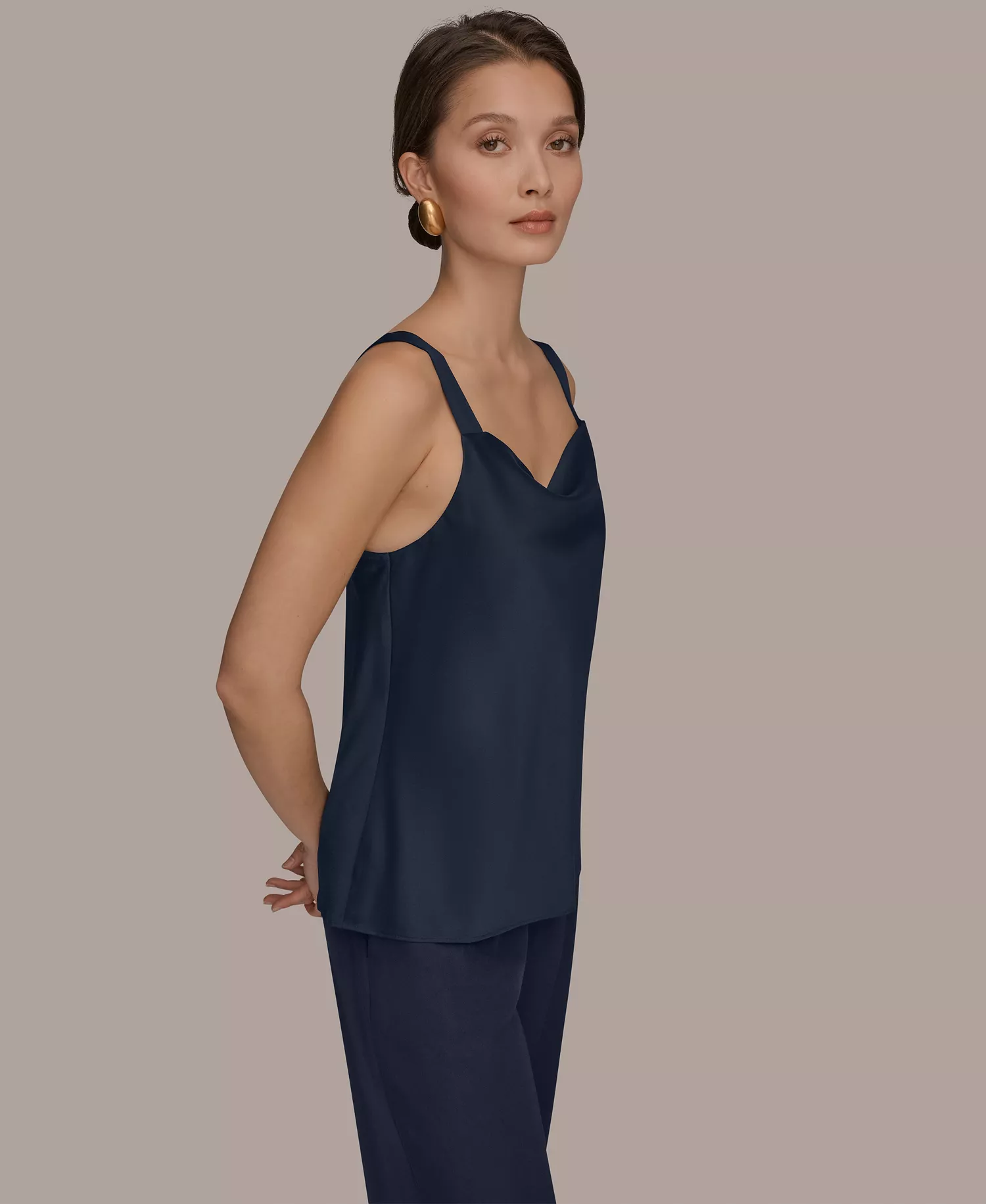 Women's Cowl Neck Strappy Cami Top - Nightfall - L