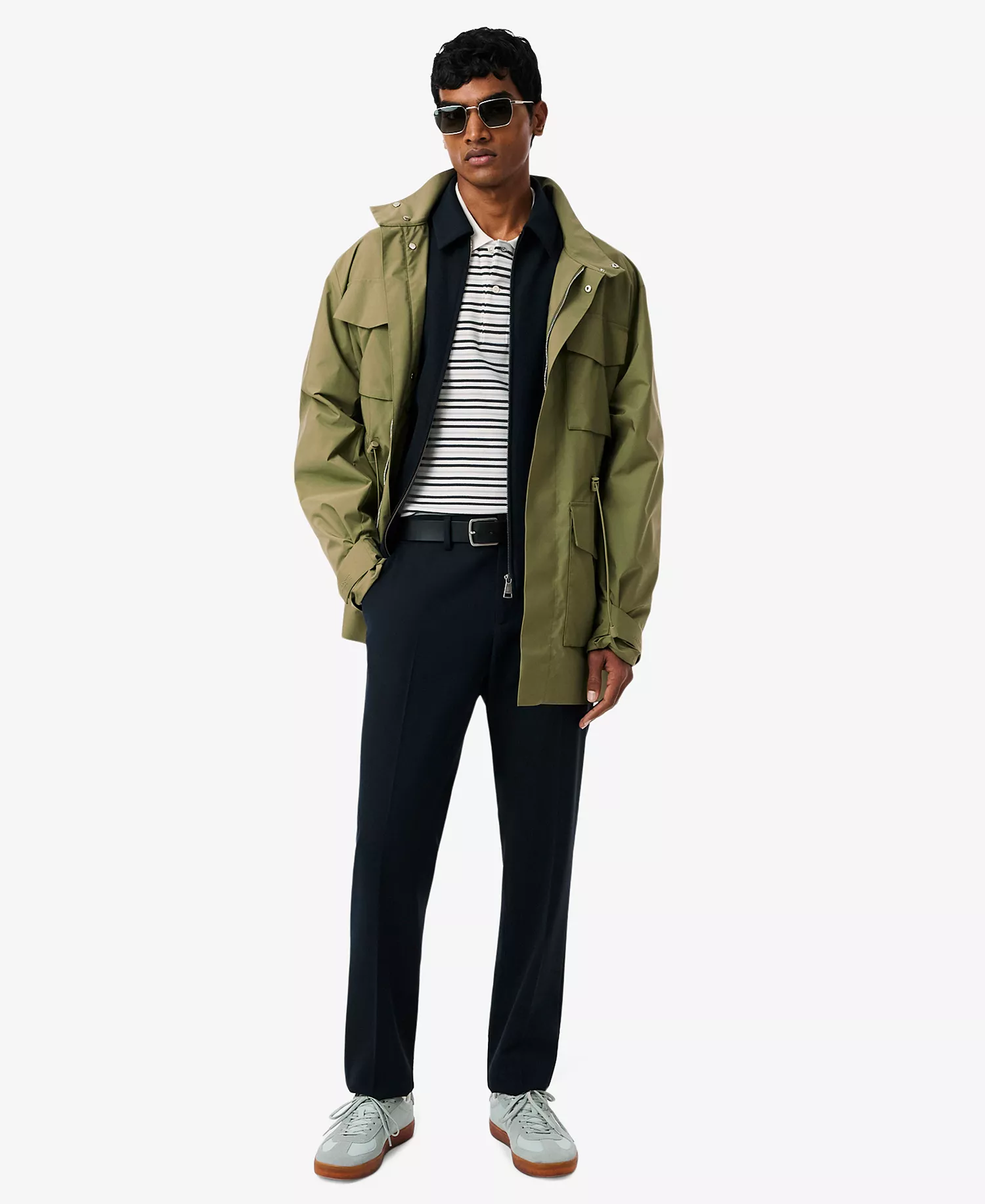 Men's Classic Fit Striped Pique Polo Shirt - Blackbird/flour - 2XL