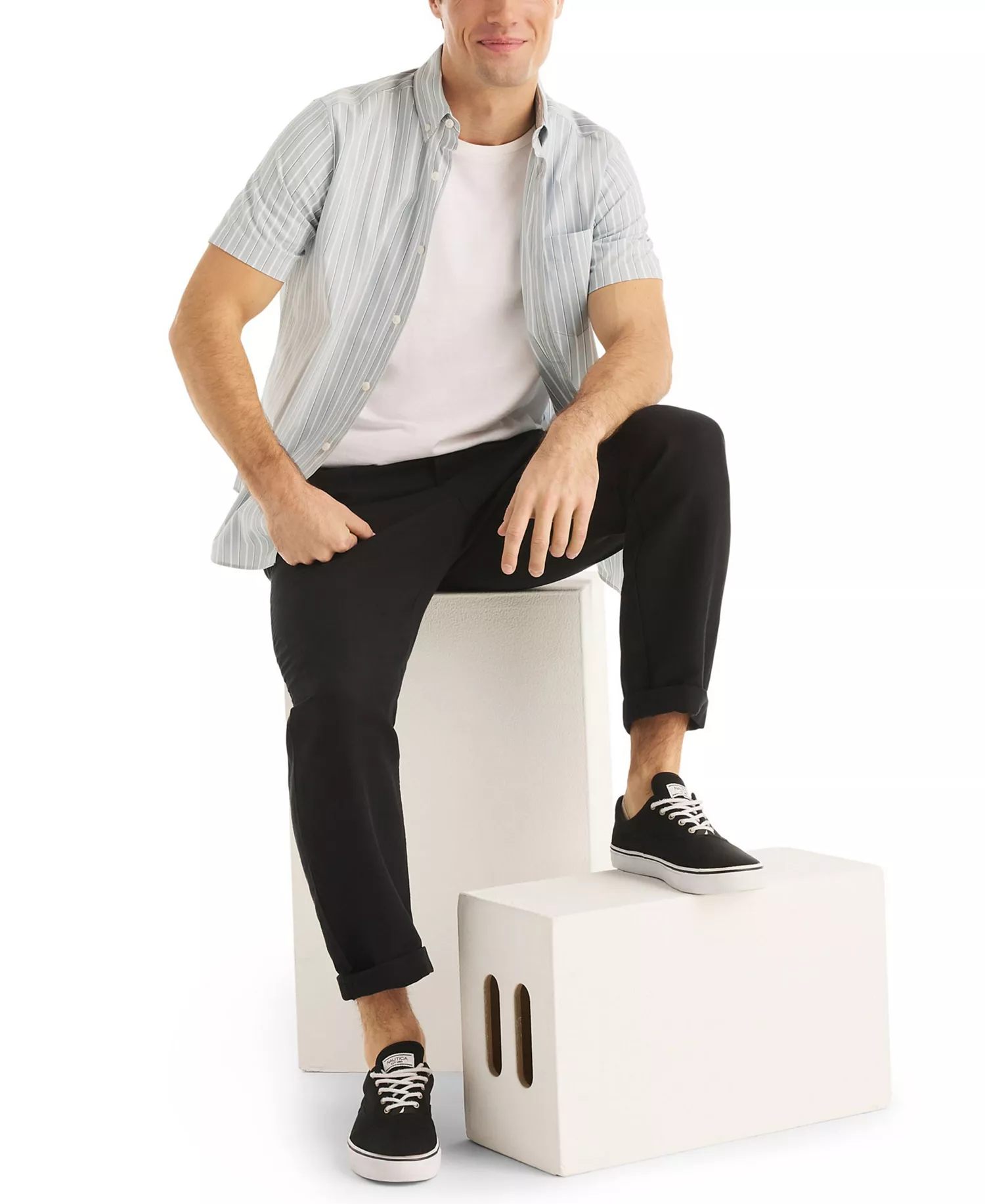 Men's Short Sleeve Stripe Shirt - Dusk Sky - L