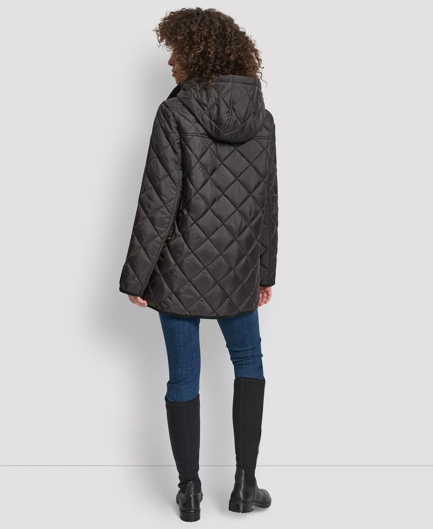 Women's Corduroy Collar Hooded Quilted Coat - Bitter - L