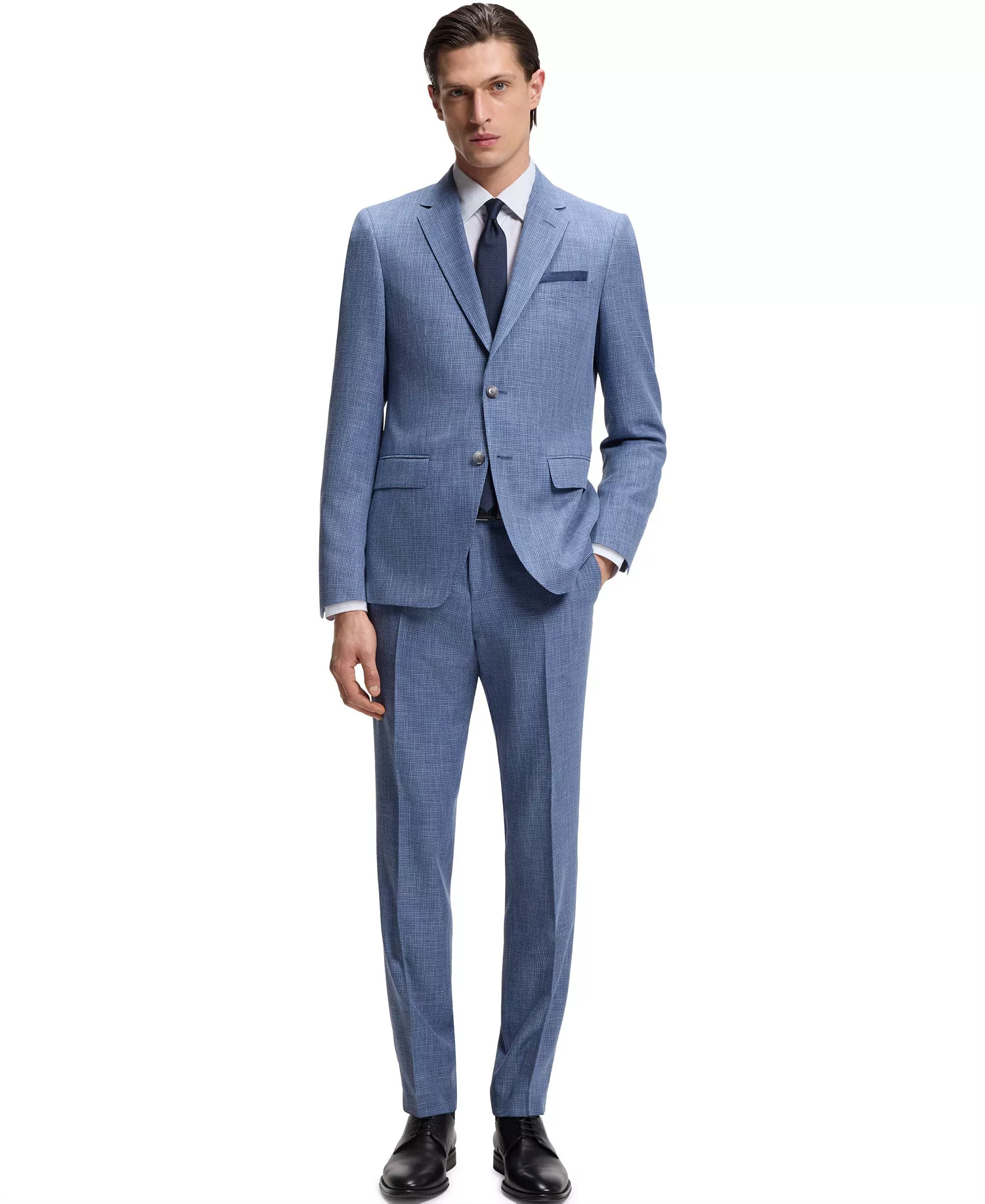 BOSS by Men's Striped Performance-Stretch Slim-Fit Dress Shirt - Open Blue - 14.5