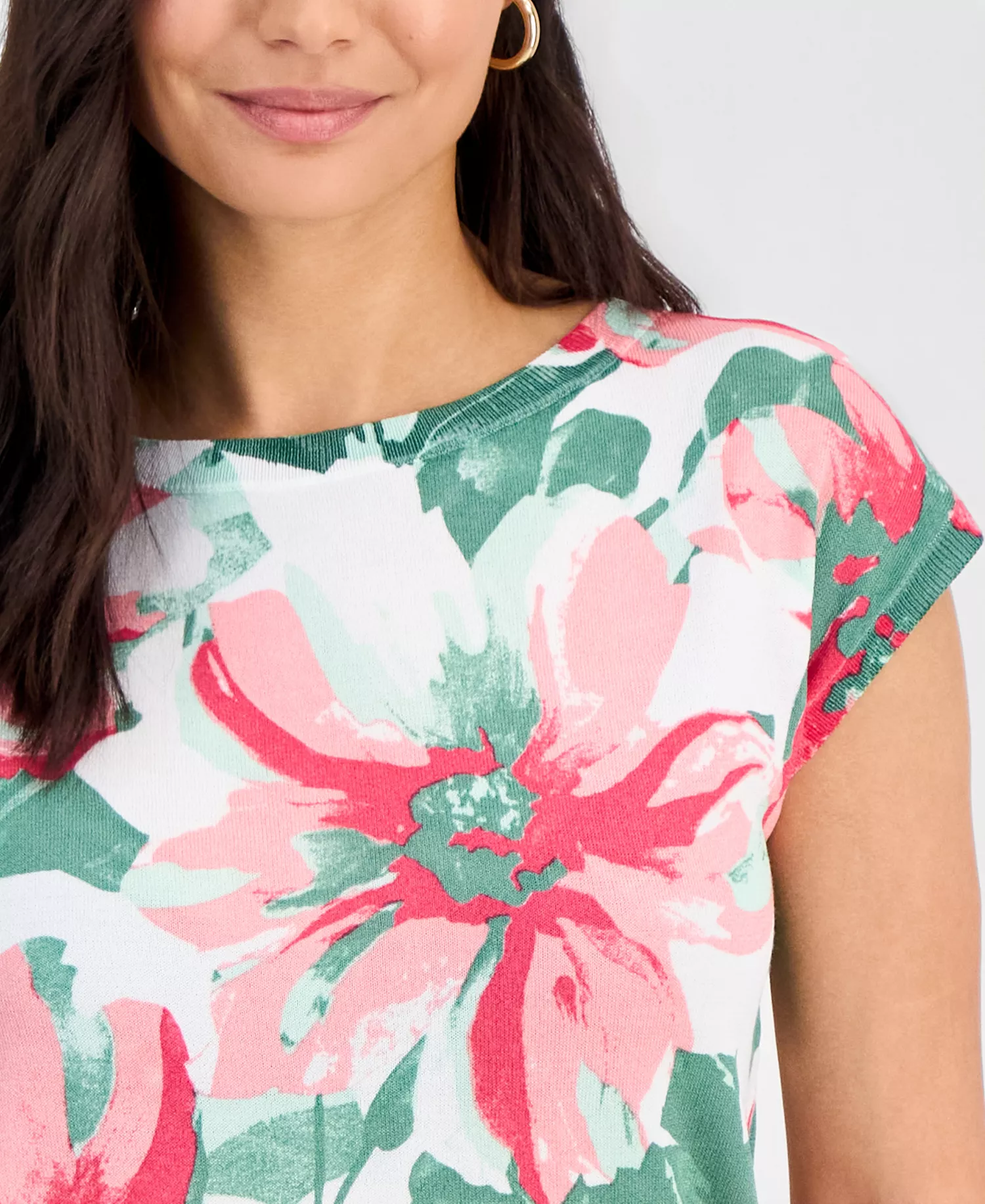 Petite Printed Dolman-Sleeve Sweater, Macy's Exclusive - Ria Bouquet - P/L