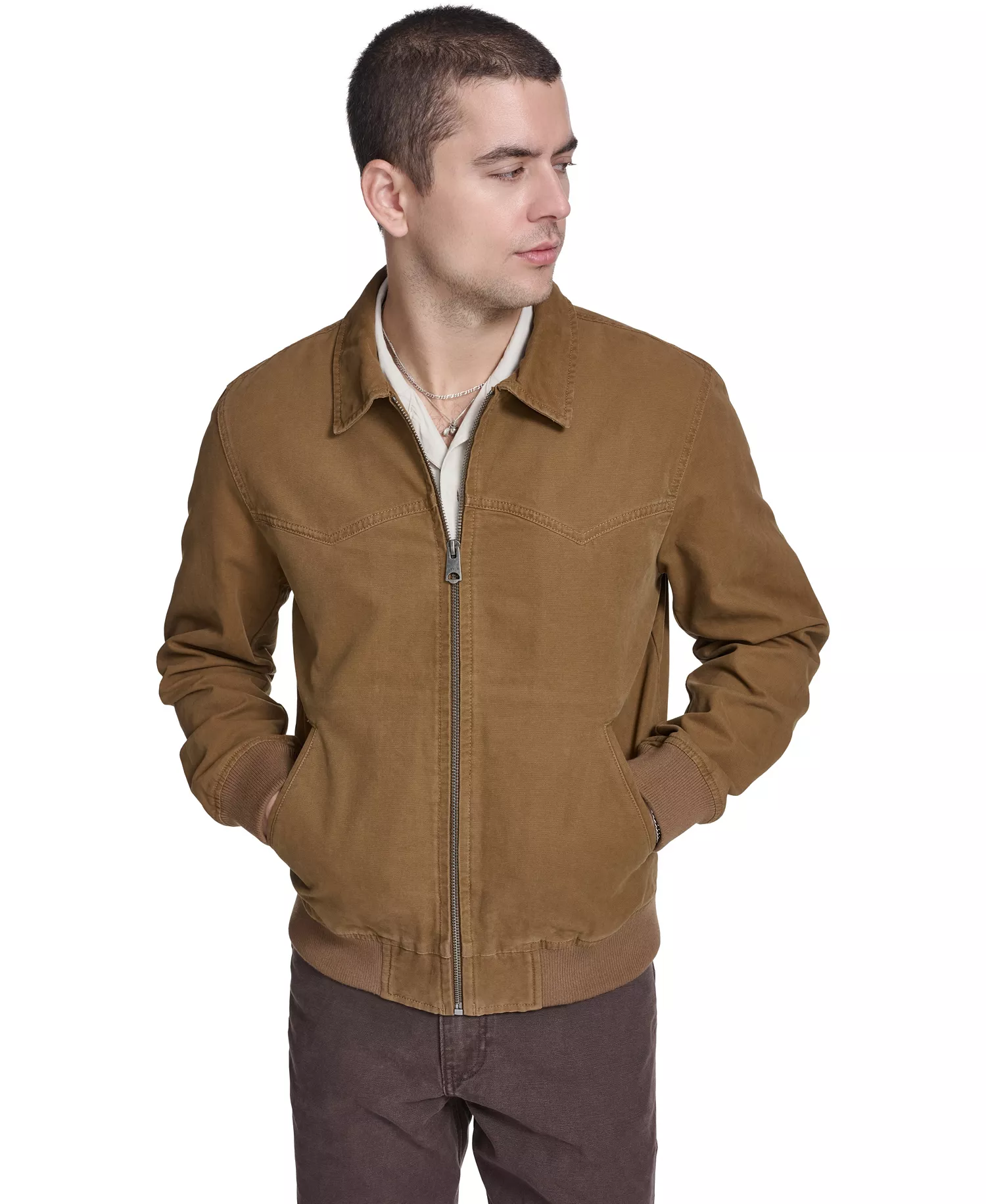 Men's Cotton Western Bomber Jacket - Brown - 2XL