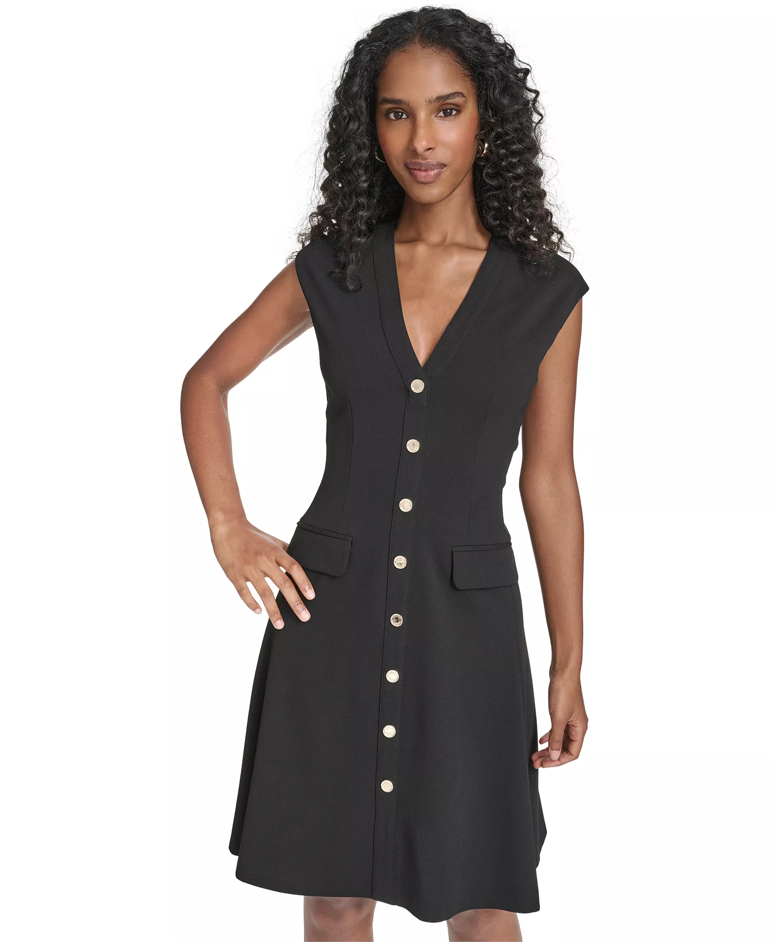Women's V-Neck Fit and Flare Dress - Black - 10