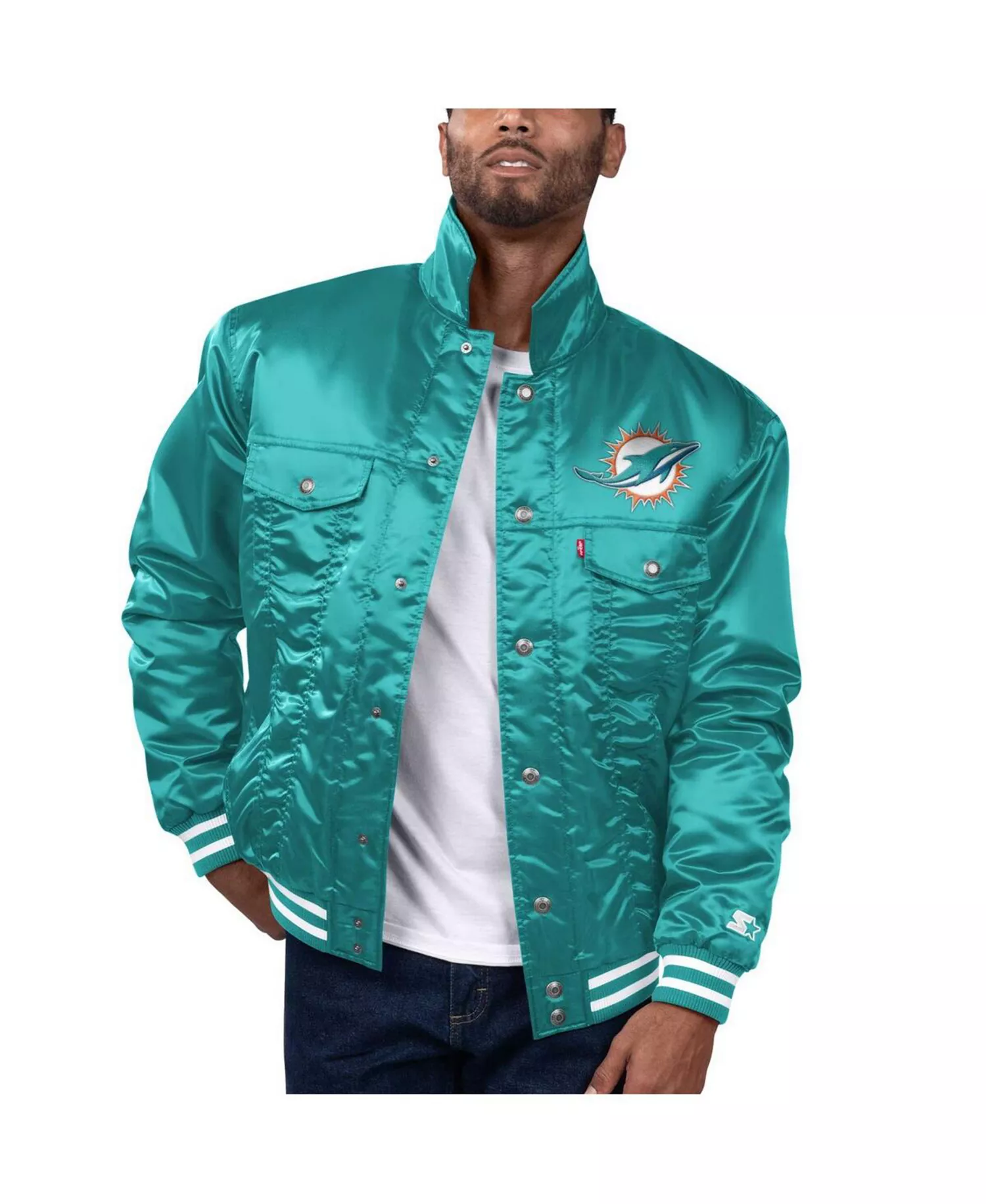 Levi’s x Starter Men's Aqua Miami Dolphins Silver Tab Trucker Full-Snap Jacket - Aqua - 3X