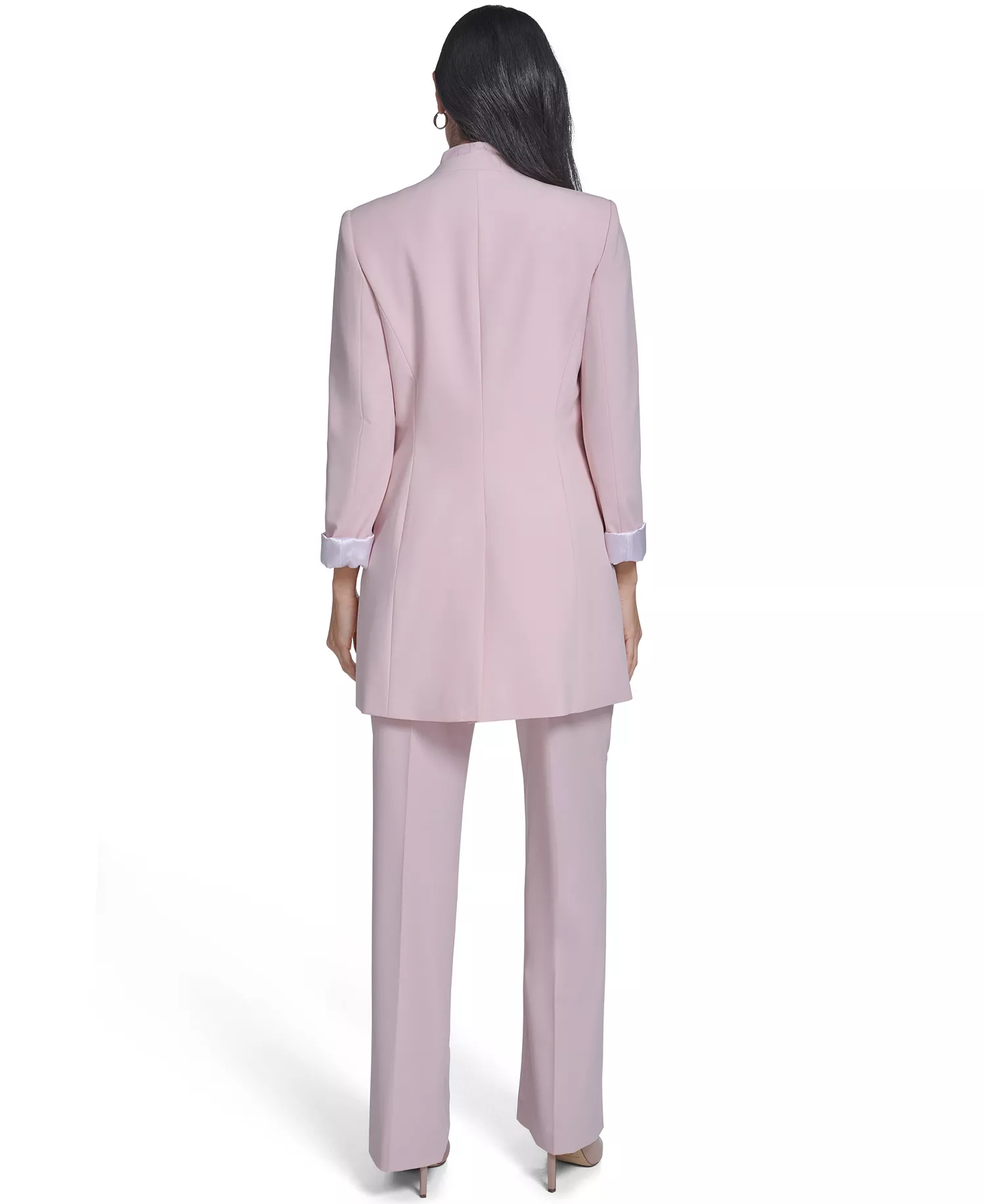 Women's Open-Front Topper Jacket, Sleeveless Tie Neck Blouse, and Modern Fit Straight Pants - Petal - 0