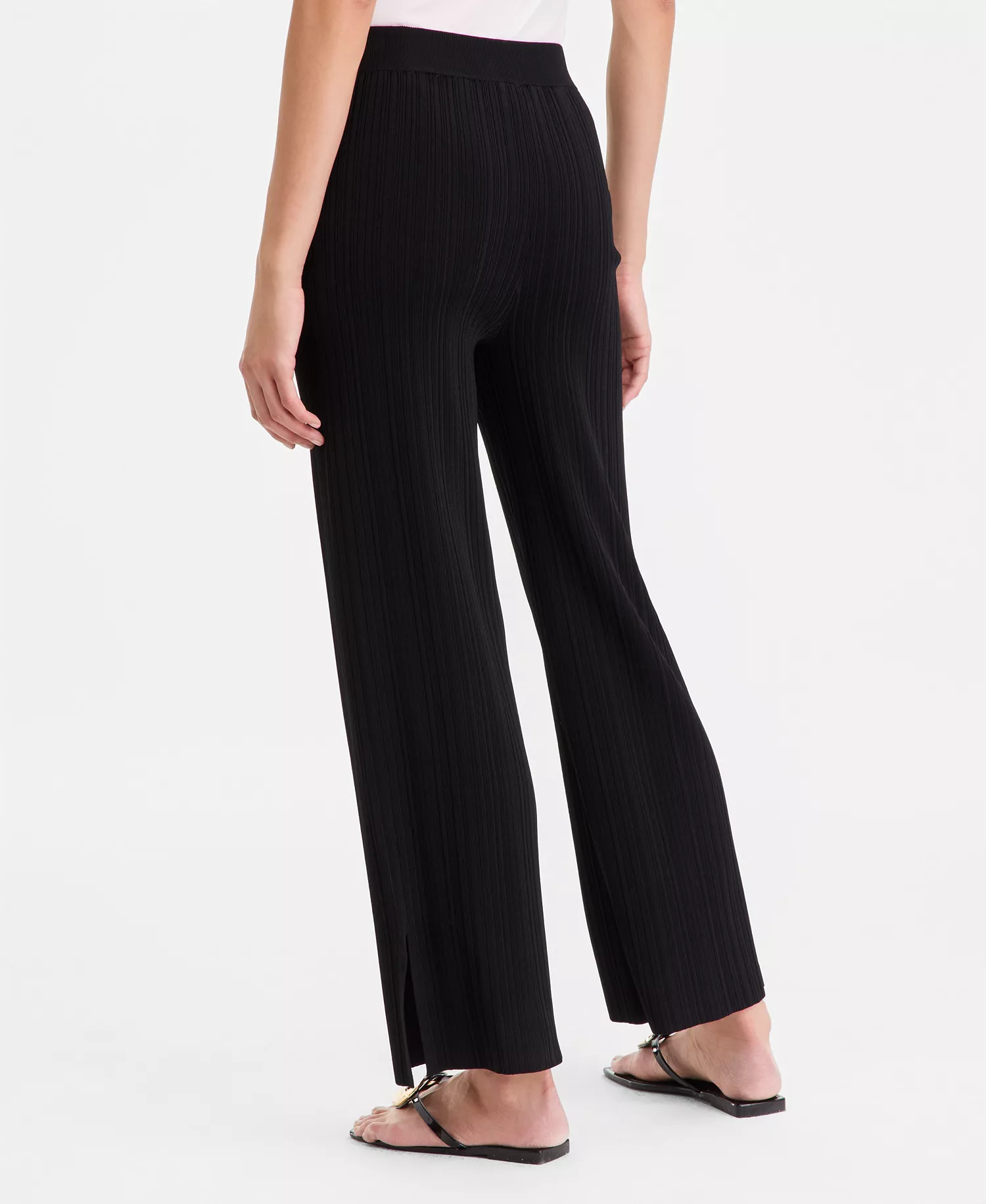 Women's Rib-Knit Pull-On Pants, Macy's Exclusive - Deep Black - L