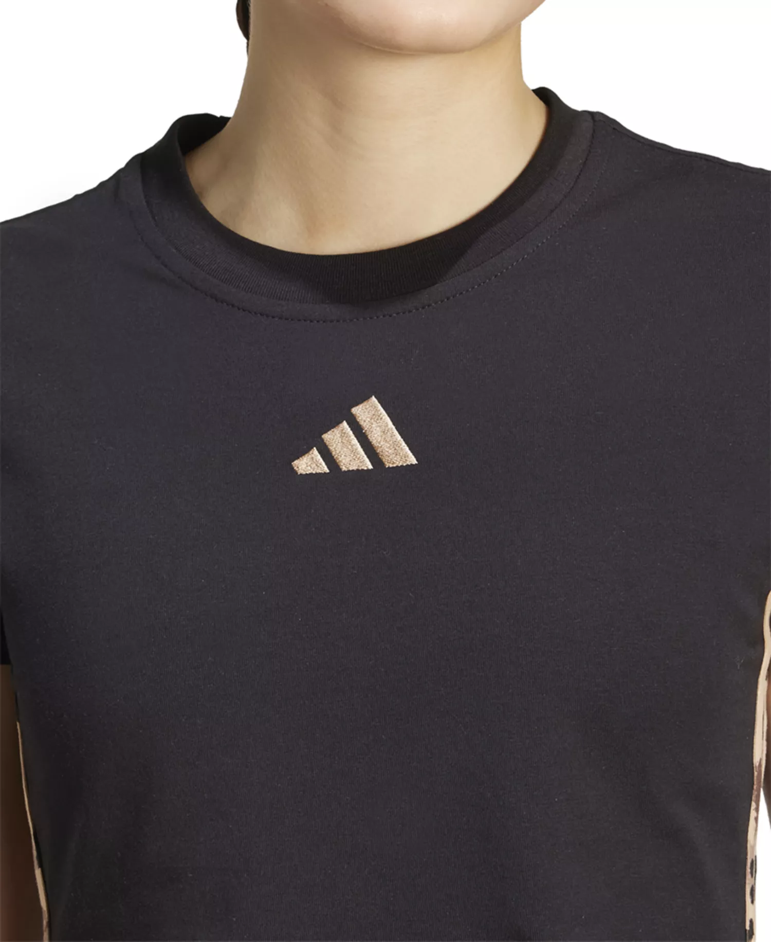 Women's Leopard-Print Trim Slim-Fit T-Shirt - Black/multicolor/warm Sandstone - L