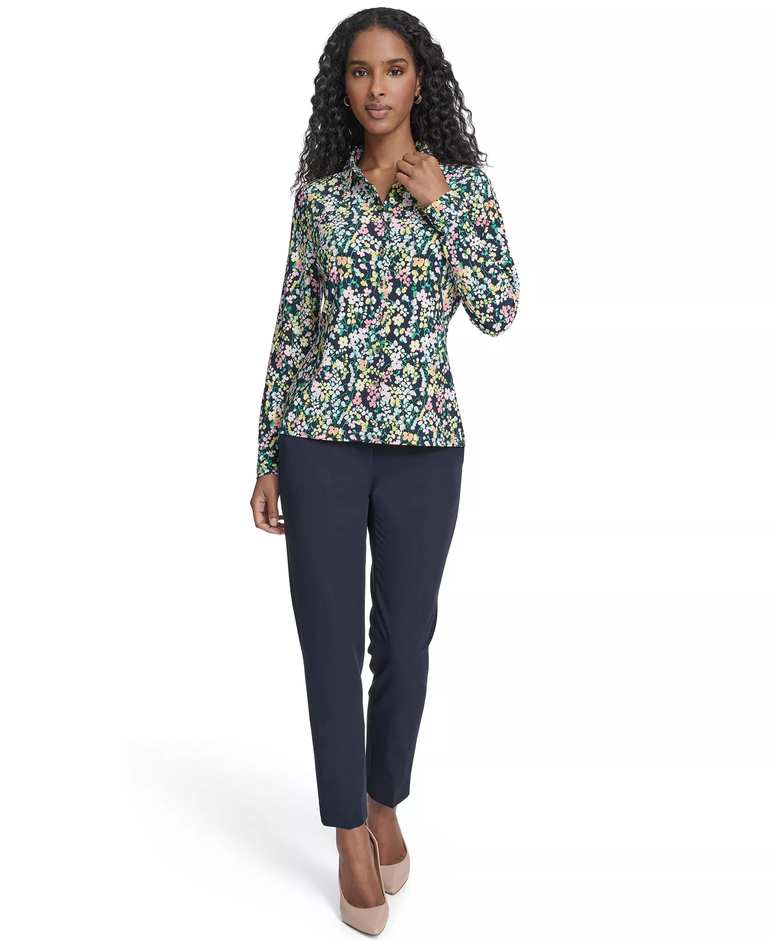Women's Floral Long-Sleeve Shirt - Midnight Multi - L