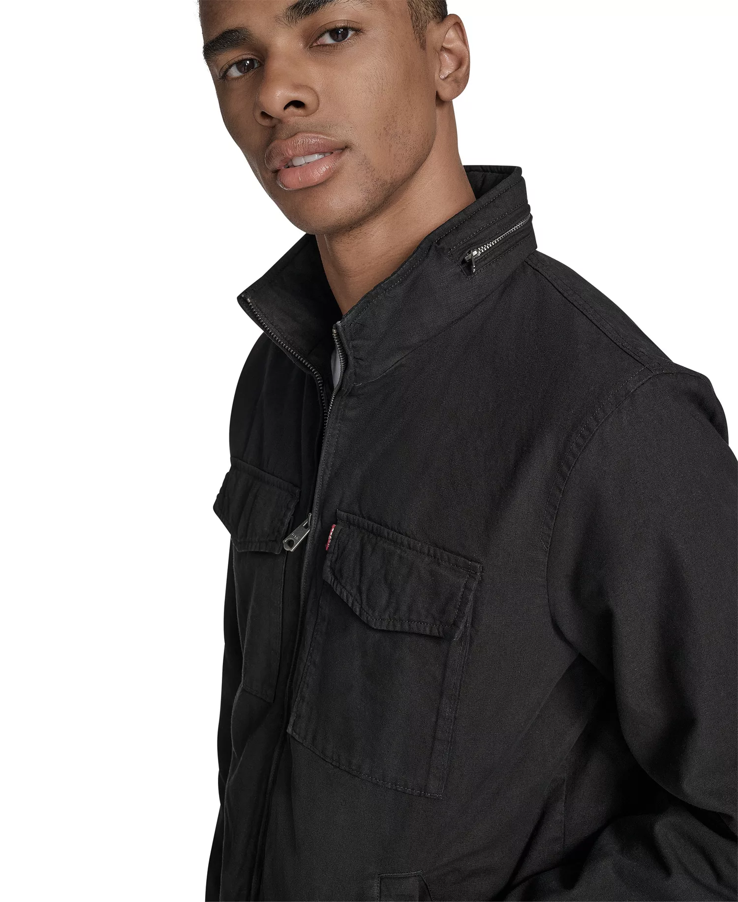 Men's Cotton Military Jacket - Black - L