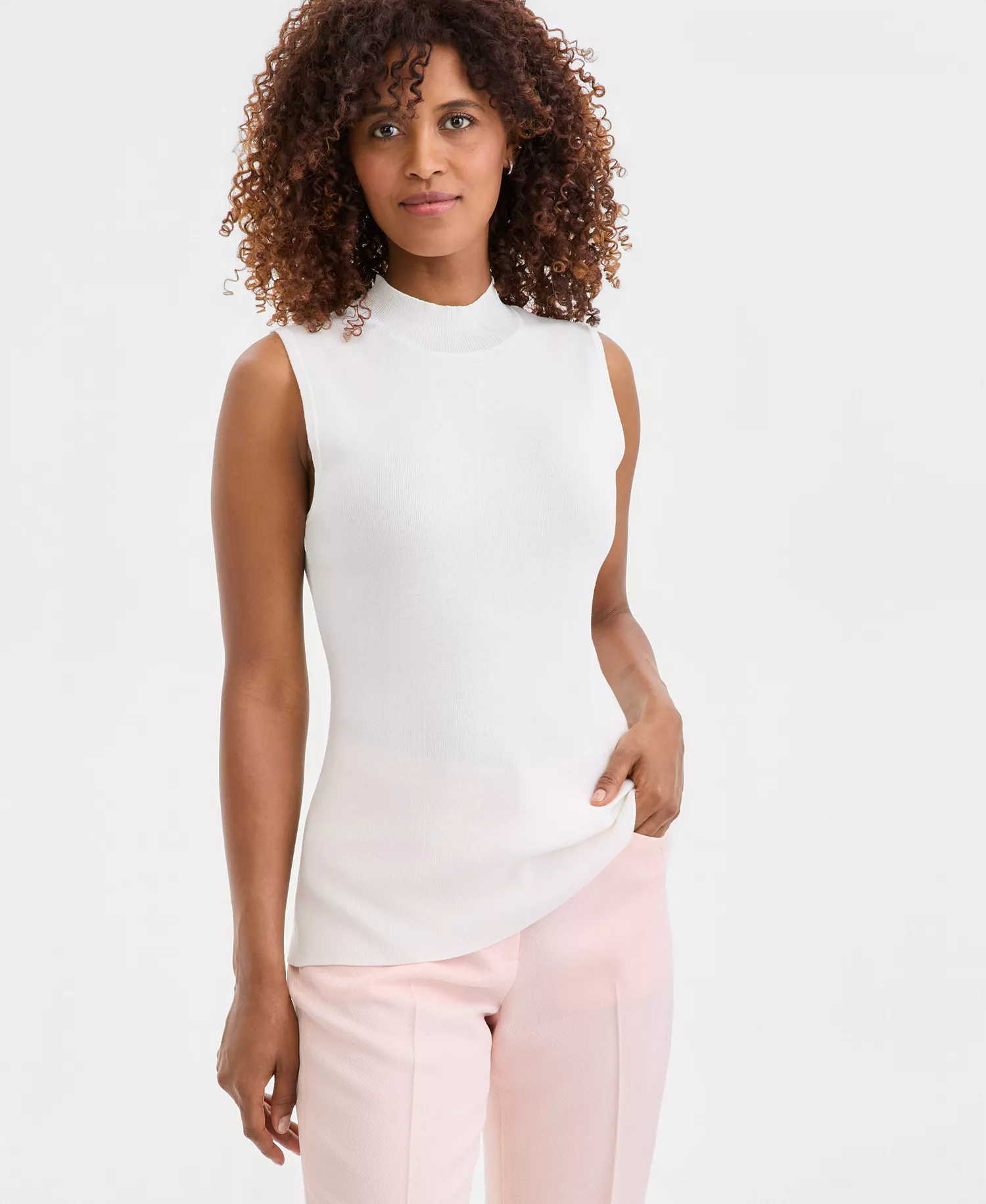 Petite Sleeveless Mock Neck Sweater - Ivory - P/L